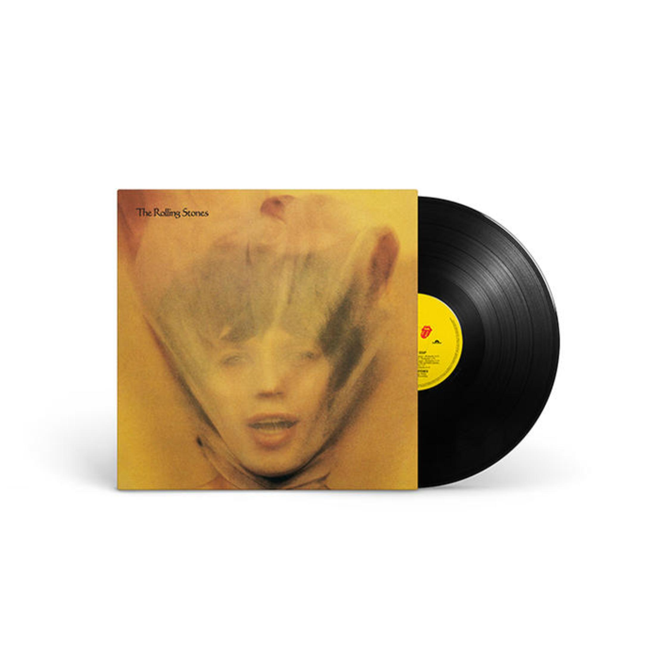 Portada del álbum: The Rolling Stones, rostro cubierto de plástico transparente.