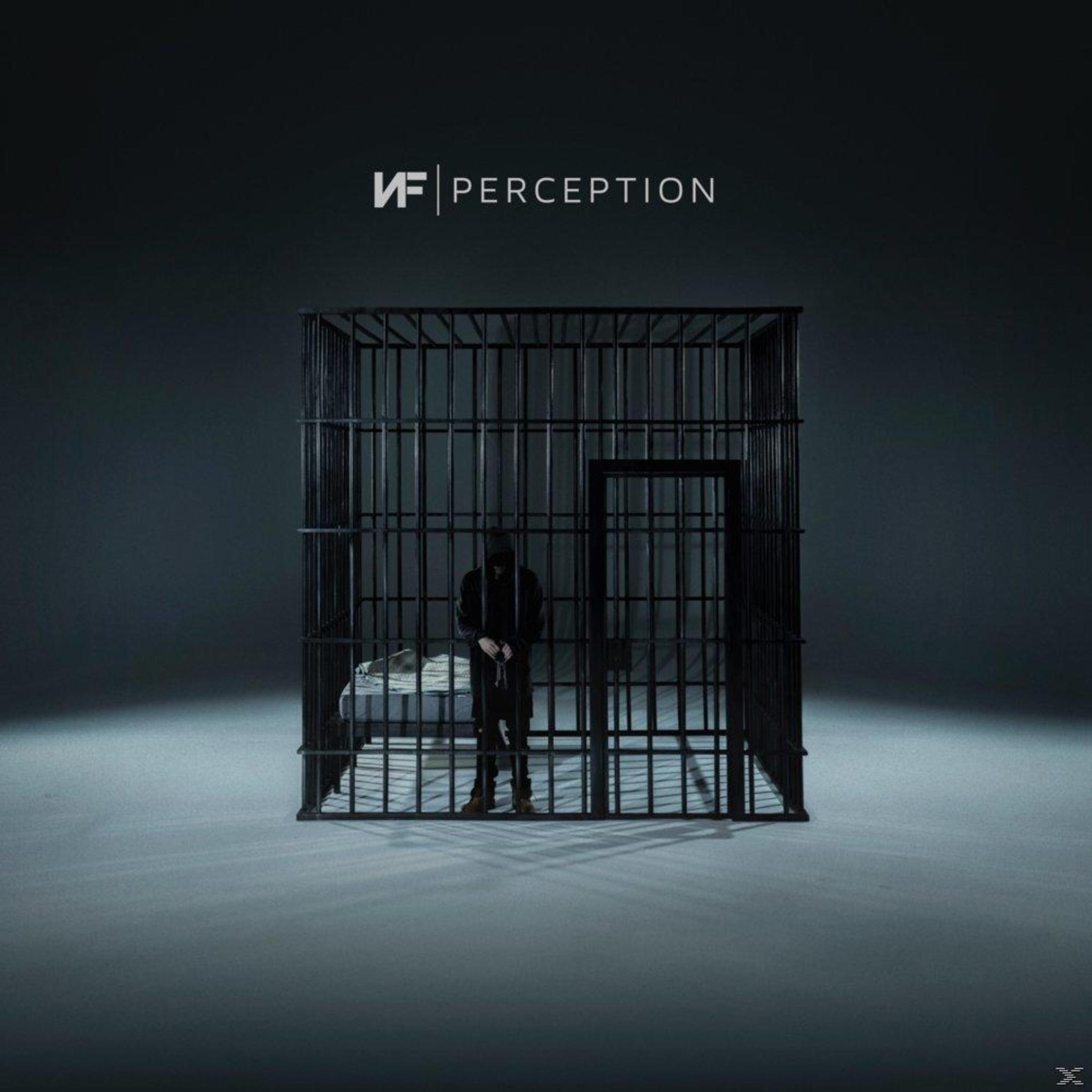 Omslag: Man in een kooi. Titel: Perception. Achtergrond is donkergrijs.