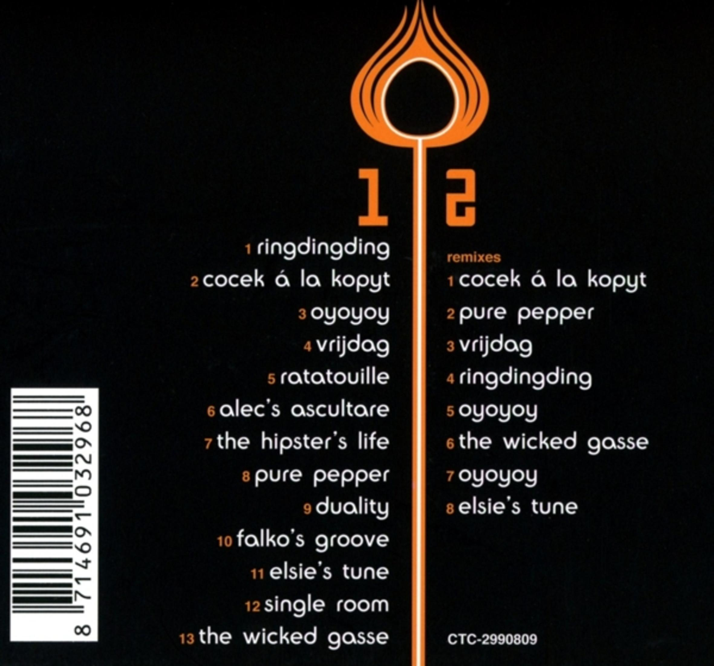 Dos d'album avec une liste de titres de chansons, le chiffre 12 et un graphique.