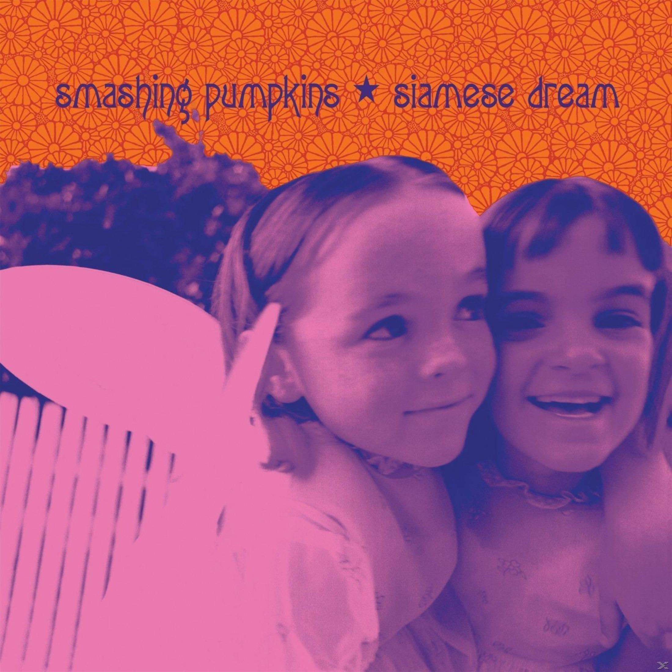 Albumhoes: Twee meisjes lachen, oranje en paarse achtergrond. Titel: Siamese Dream.