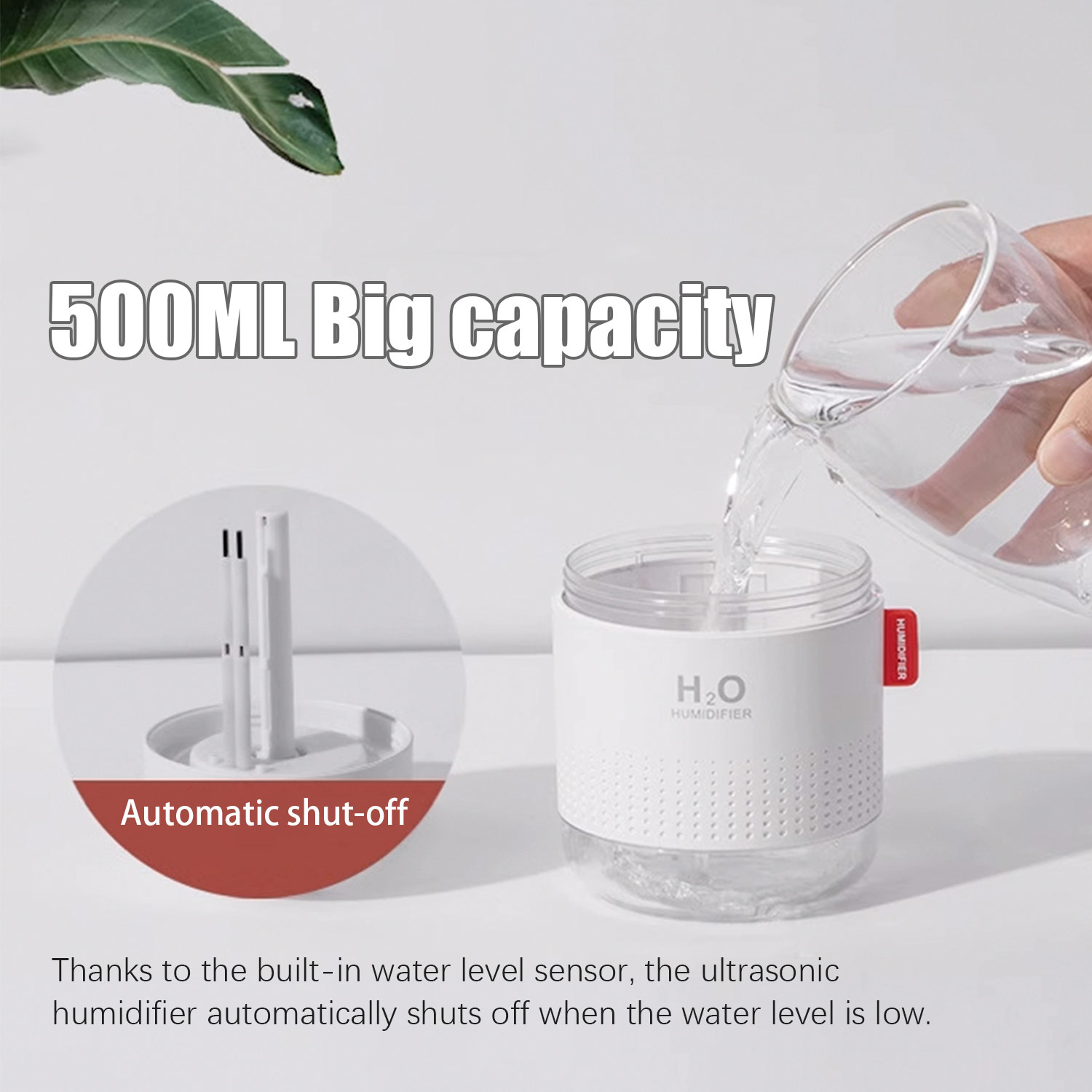 Nawilżacz, do którego wlewa się wodę. Tekst: 500ML Duża pojemność.