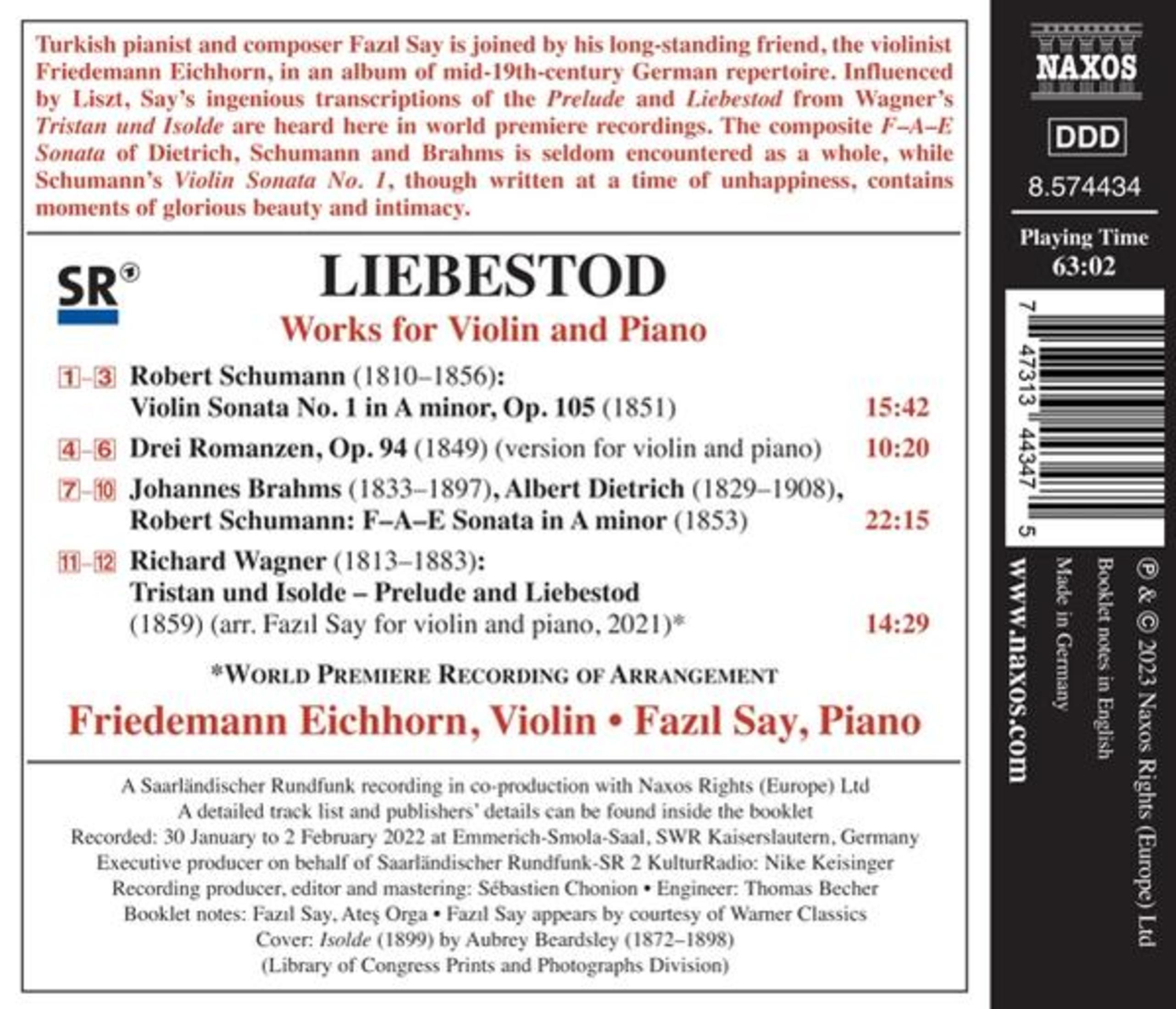 Copertina dell'album con testo, violino e pianoforte, e note musicali. Friedemann Eichhorn e Fazıl Say.