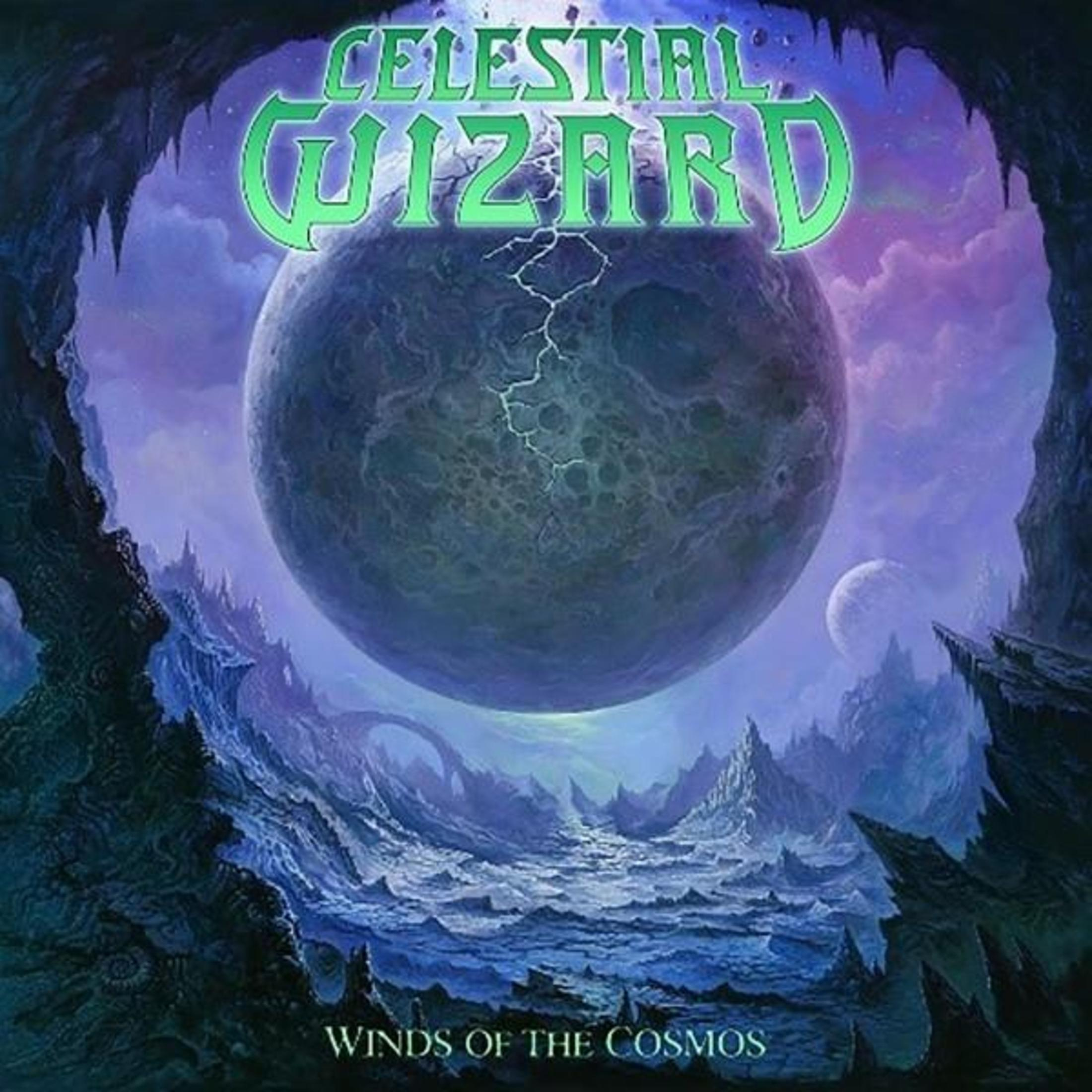 Copertina dell'album: un pianeta con superficie incrinata in una scena cosmica, Celestial Wizard.