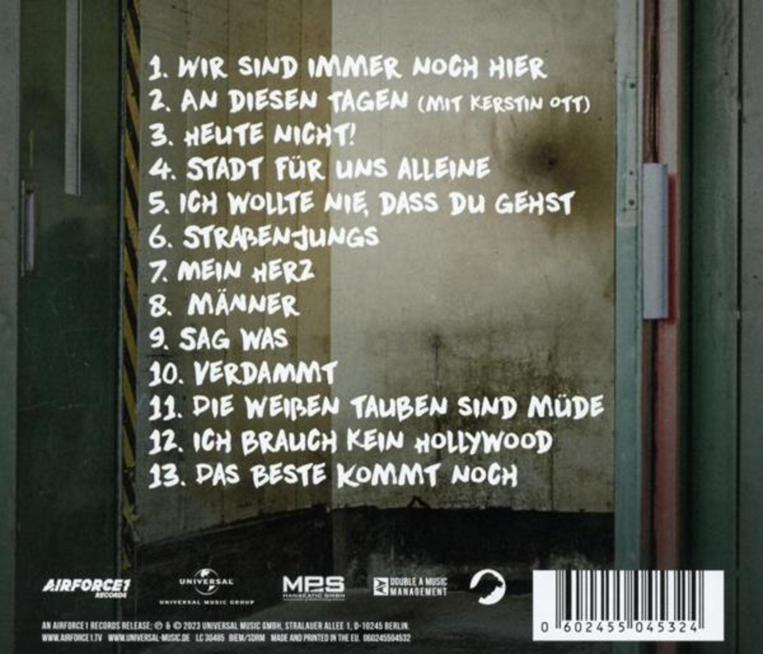 Dos de l'album : texte allemand, liste des pistes, fond noir et gris.