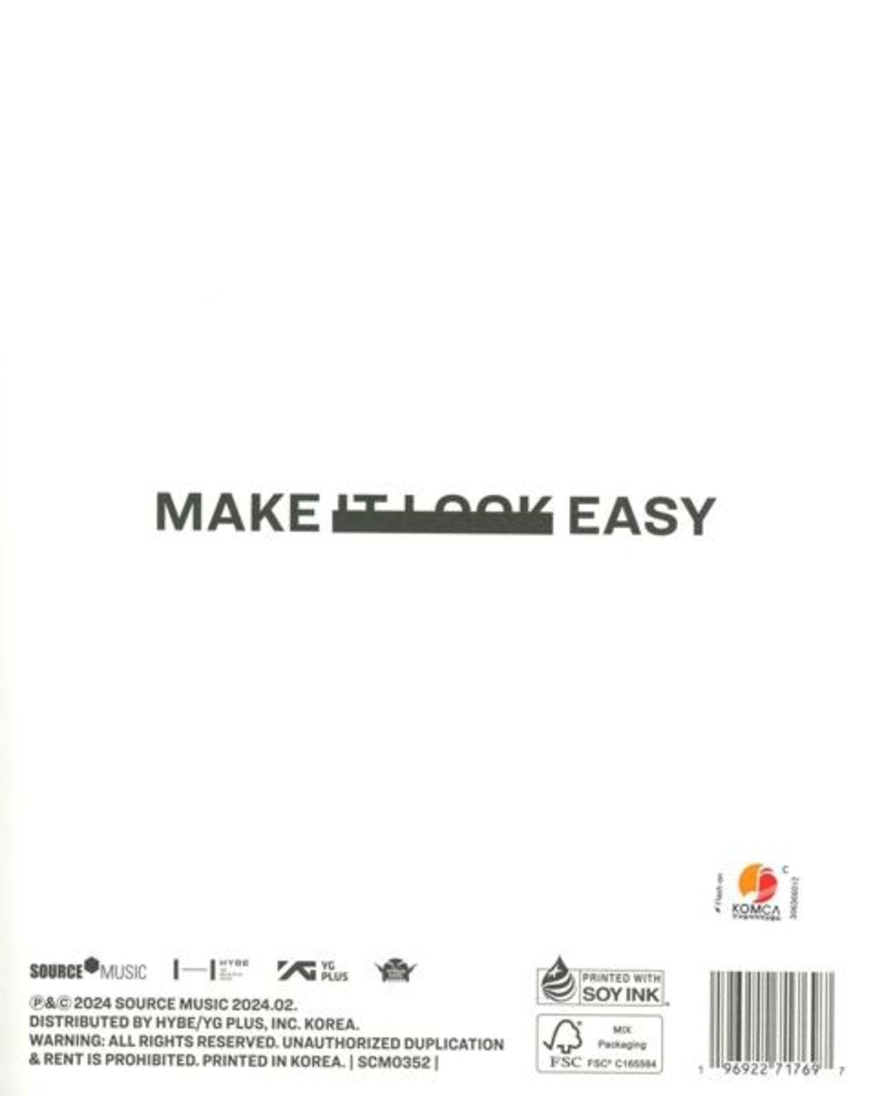 Album cover with 'MAKE IT LOOK EASY'. White background with a logo and printed information.