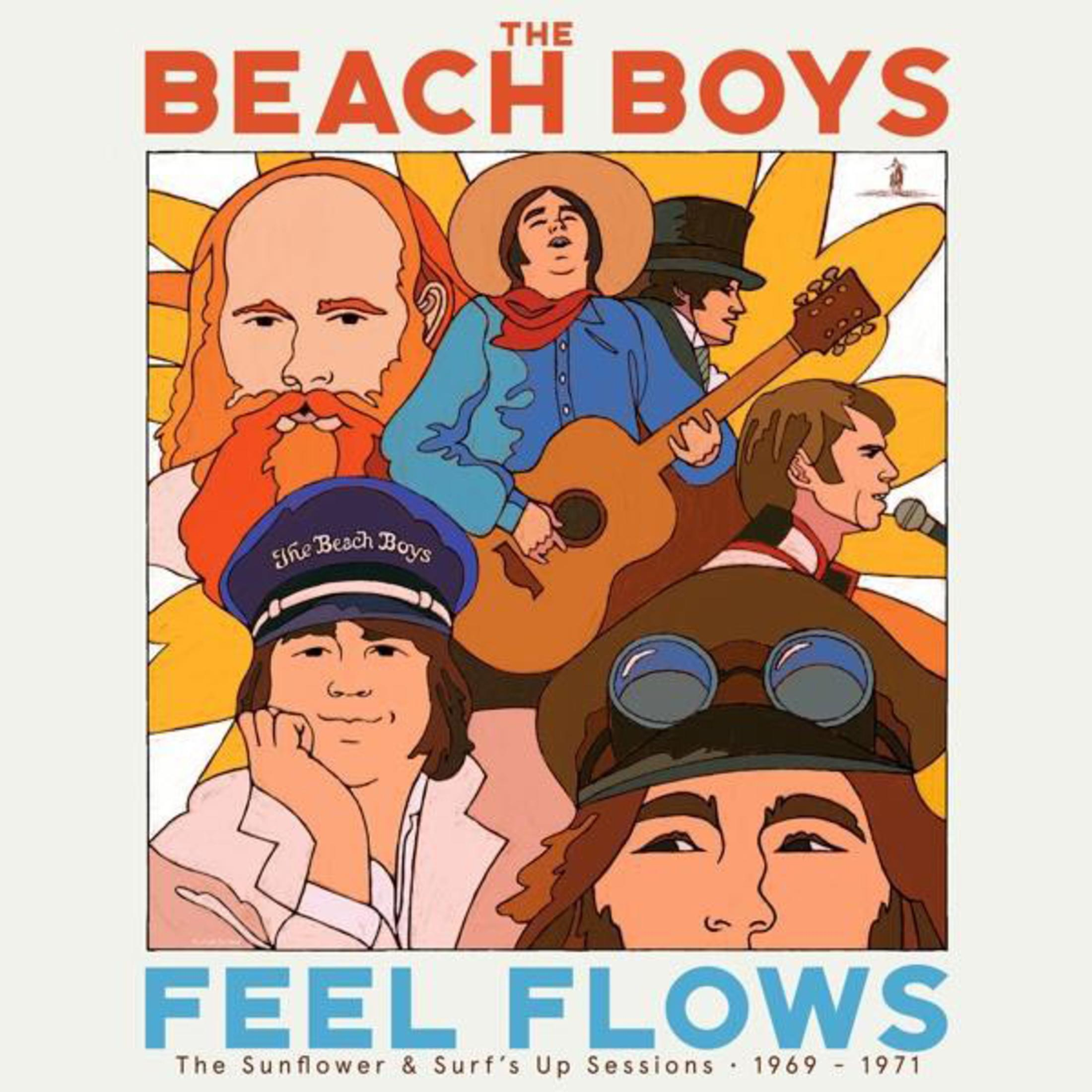 The Beach Boys albumcover. Cartoon van bandleden. Gele achtergrond.