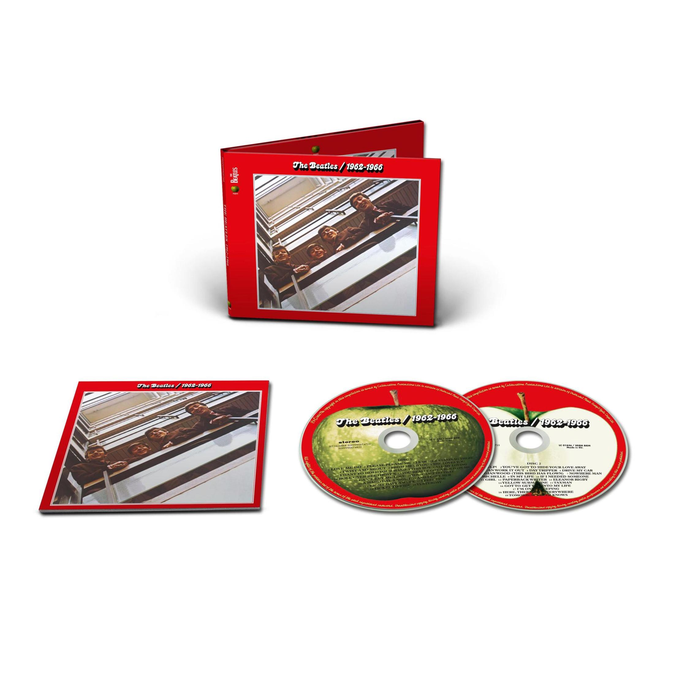 Set di CD, con copertina che mostra i membri della band su una scala. Sono visibili anche due CD a forma di mela.