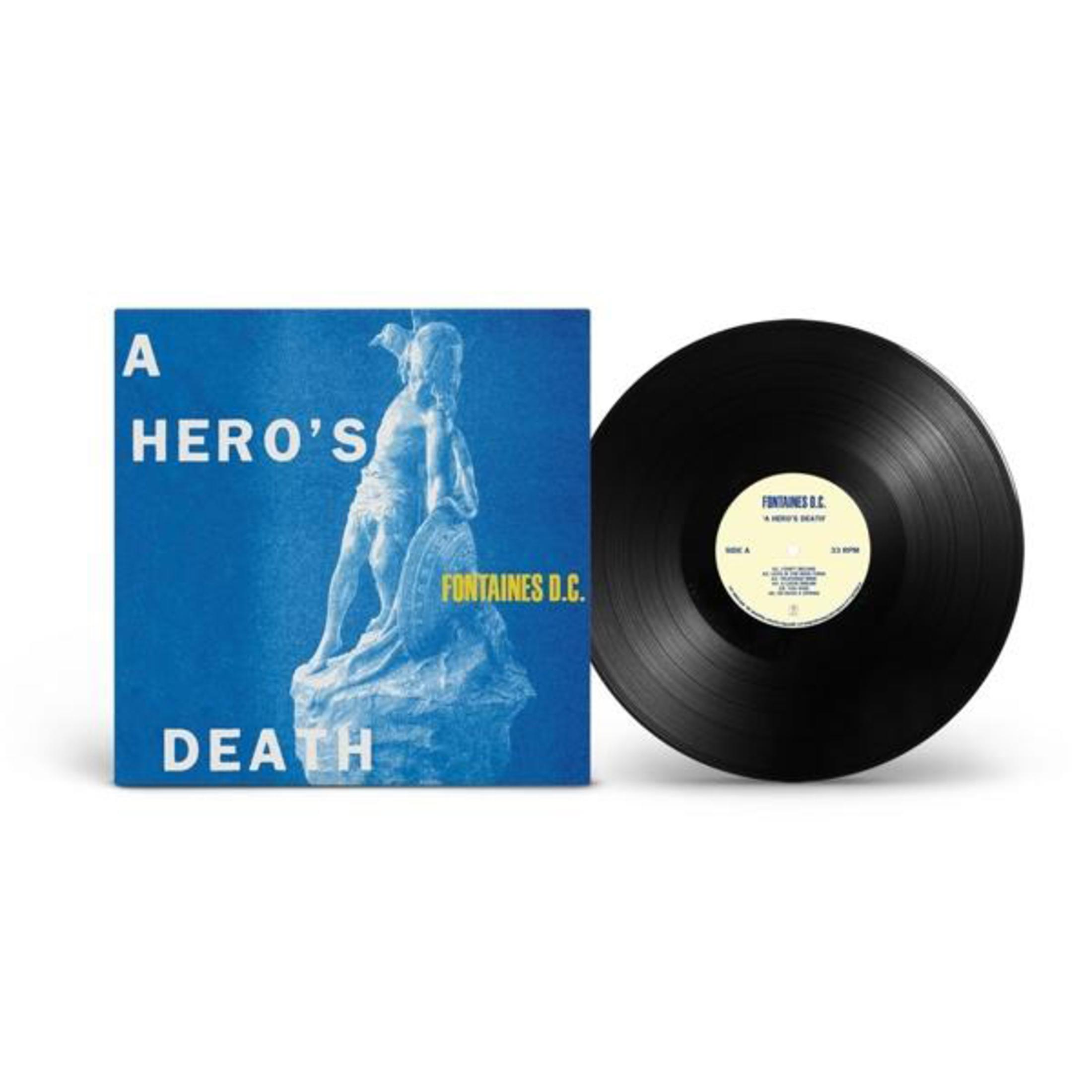 Copertina dell'album con sfondo blu, una statua e un disco in vinile. Fontaines D.C.