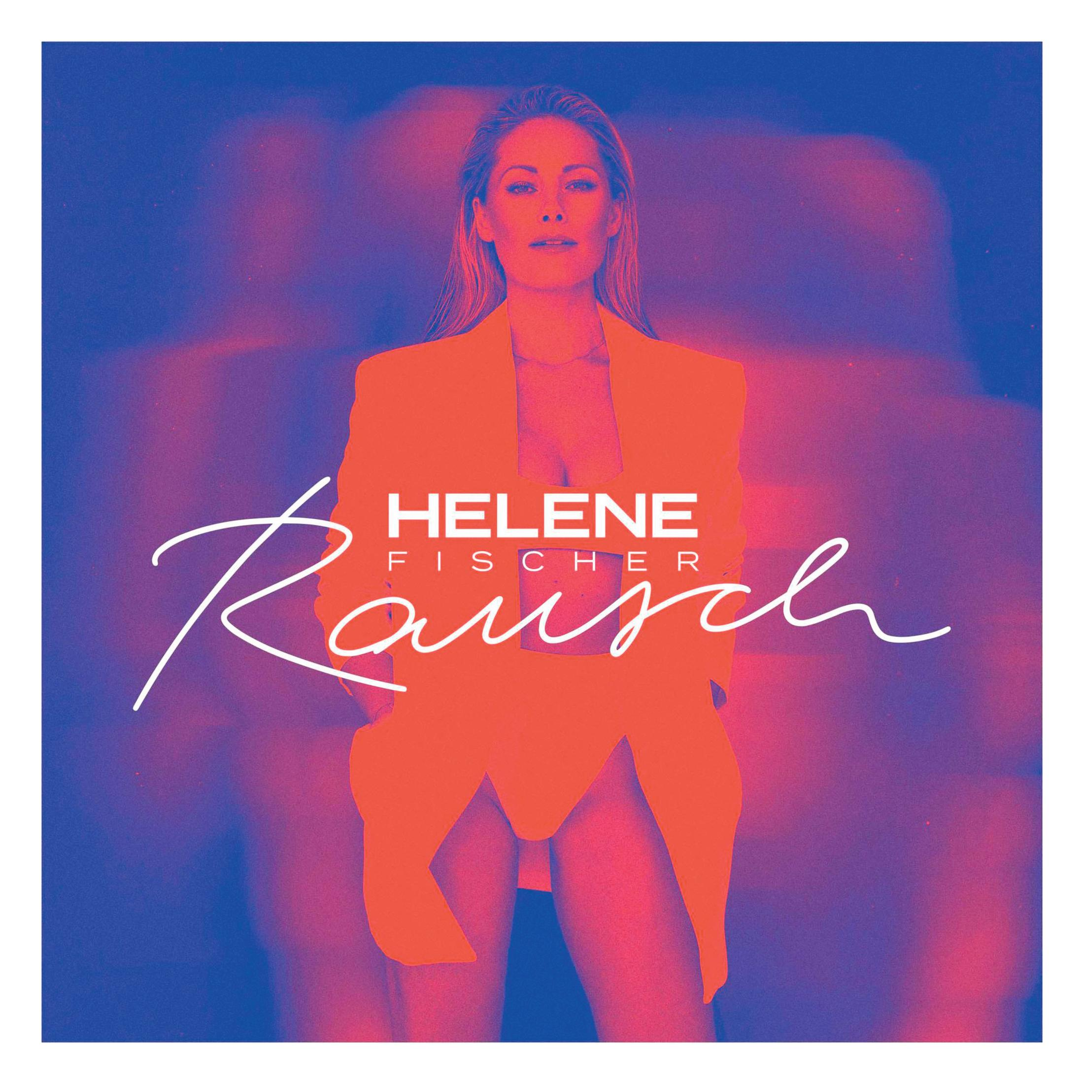 Pochette d'album : Femme en costume orange, fond rouge et bleu, nom 'Helene Fischer'.