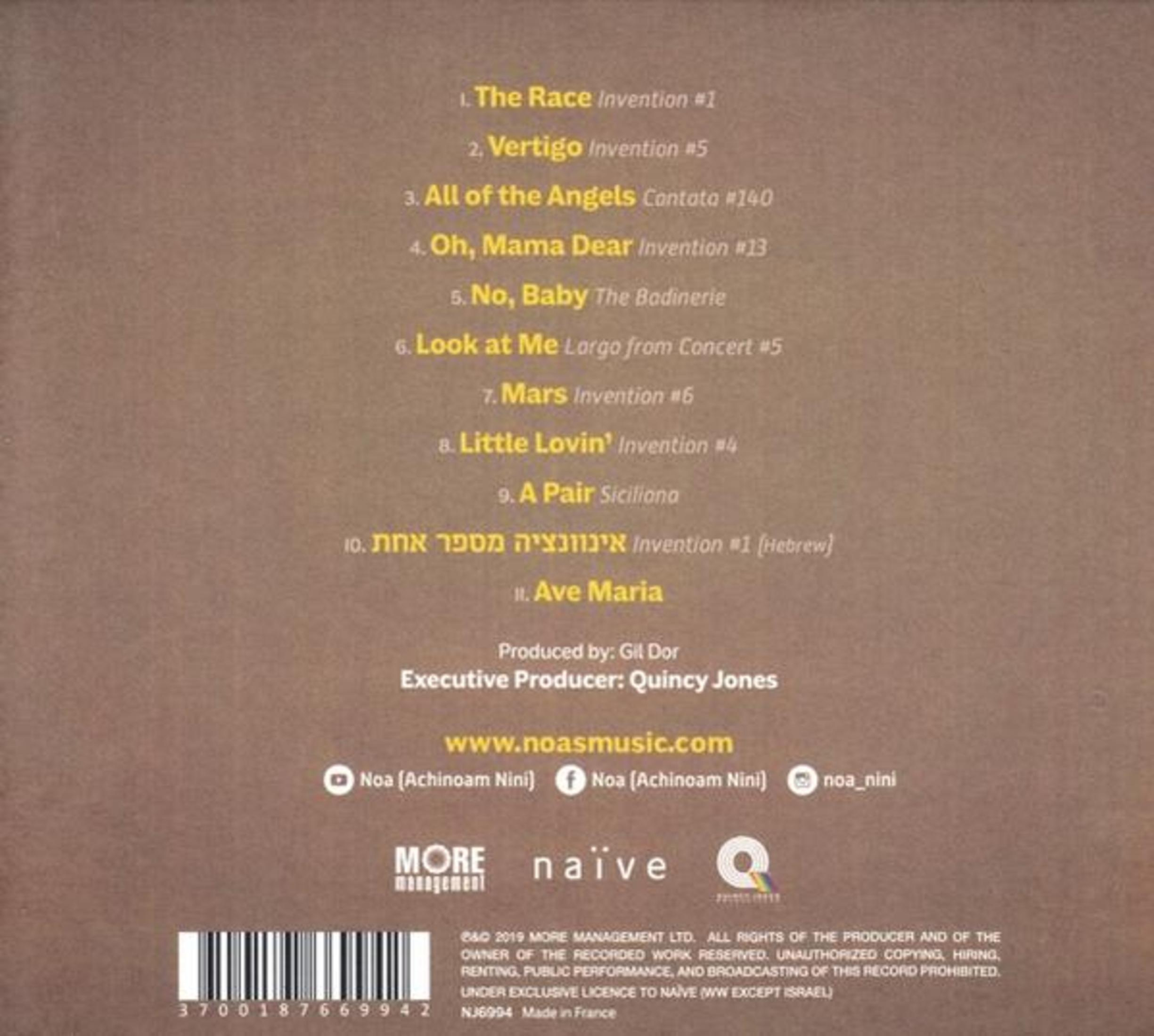 Dos de l'album avec liste des titres en anglais et en hébreu. Liste les titres des chansons et les crédits.