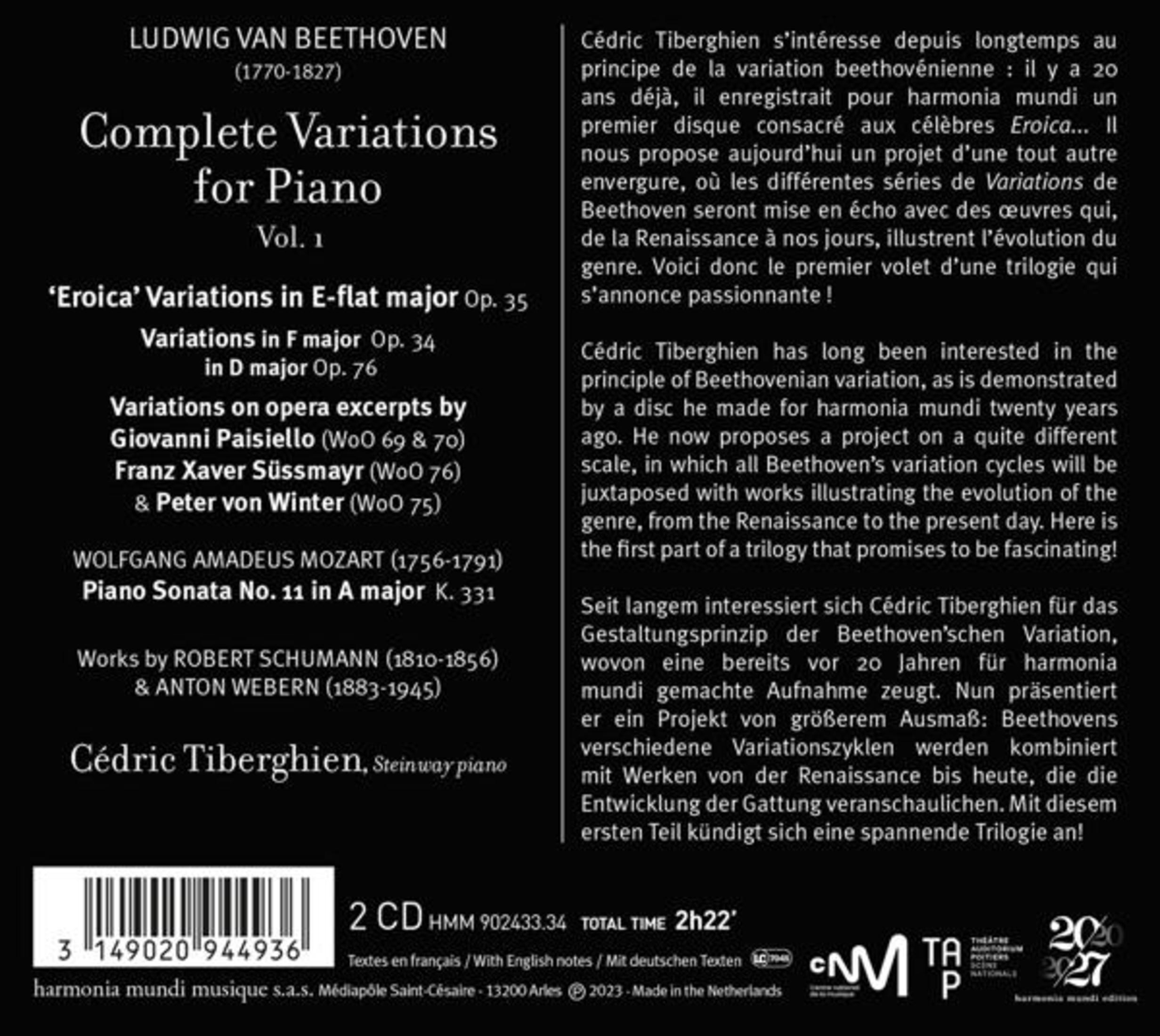 Copertina dell'album: Complete Variations for Piano. Testo, note musicali e nome dell'artista su sfondo bianco.