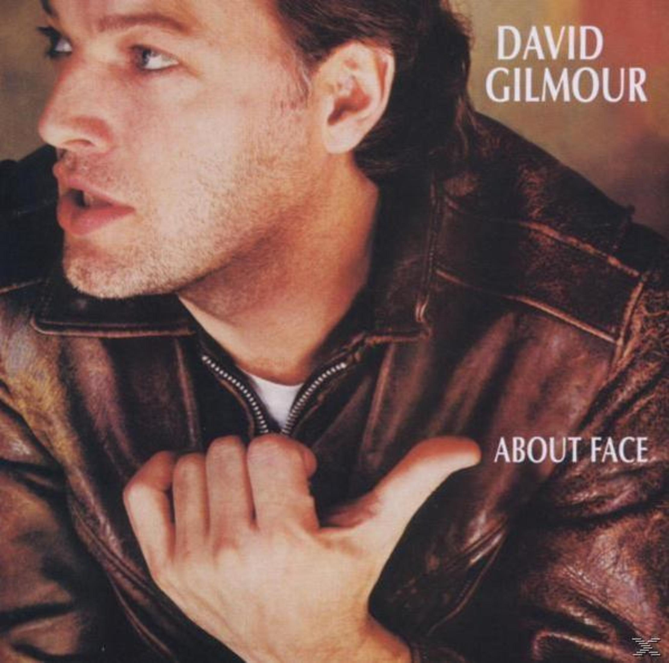 Pochette de l'album de David Gilmour, 'About Face'. Portrait de Gilmour. Il porte une veste en cuir.