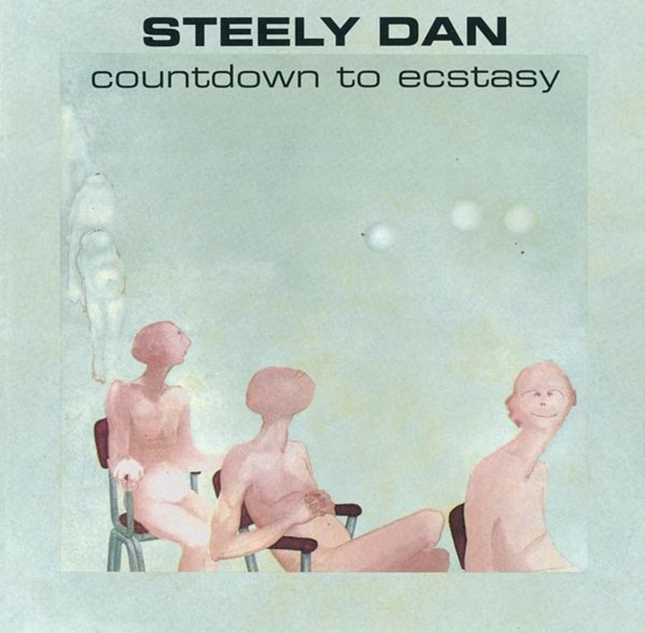 Albumhoes van Steely Dan's 'Countdown to Ecstasy'. Toont naakte figuren en een lichte achtergrond.