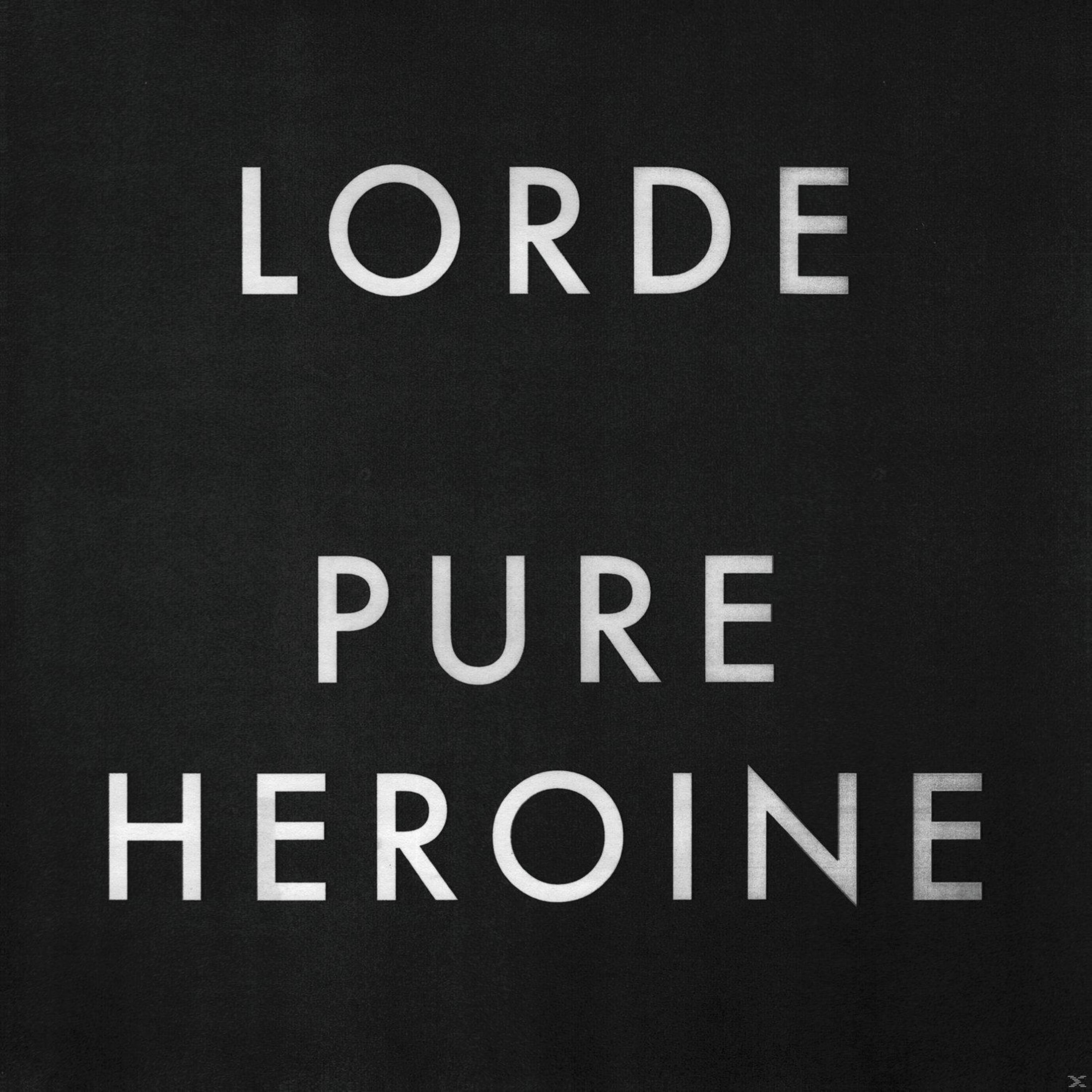 Copertina dell'album con le parole 'LORDE', 'PURE' e 'HEROINE' in testo bianco su sfondo nero.