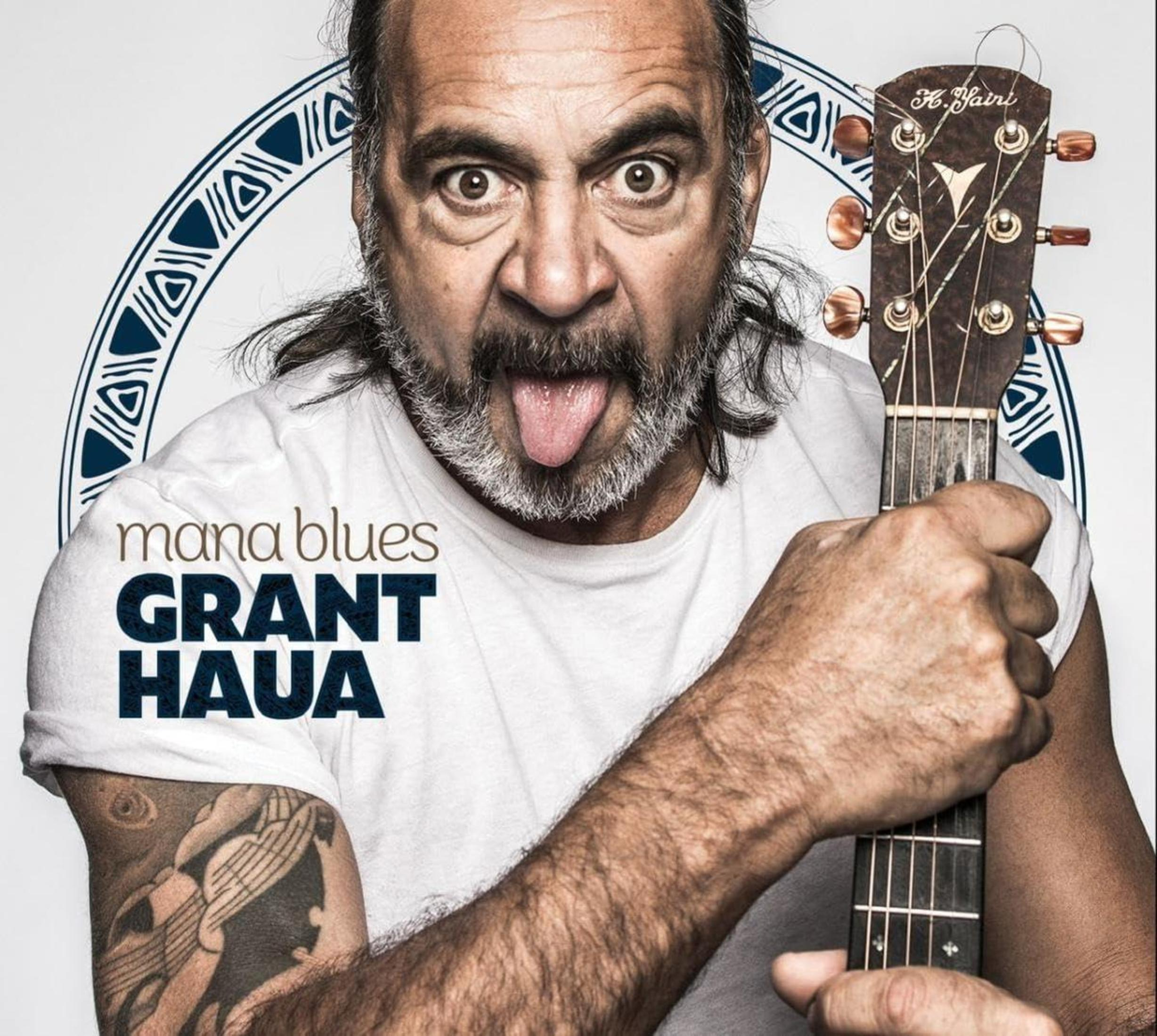 Pochette d'album : un homme avec une barbe et la langue tirée, tenant une guitare.