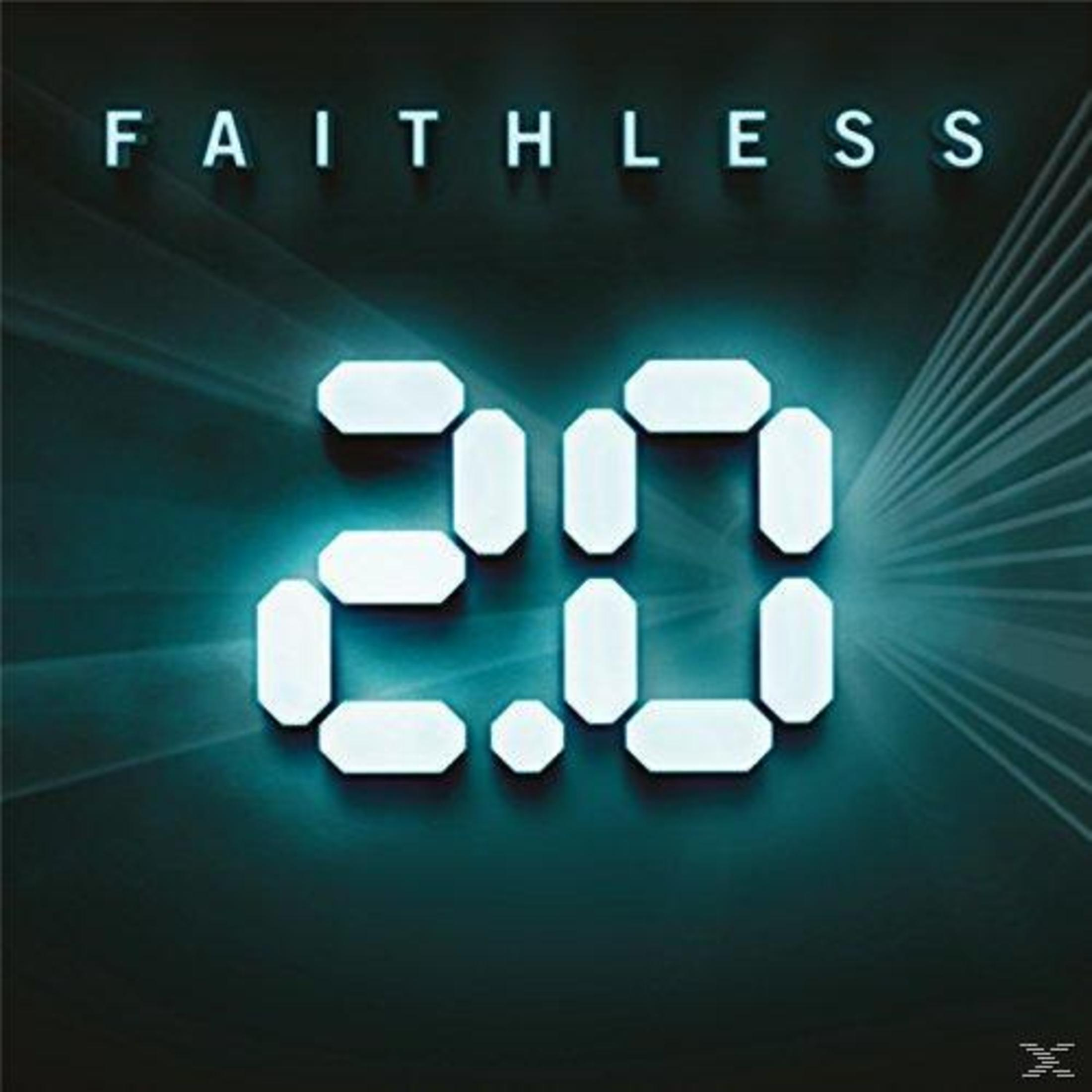 Copertina dell'album 'Faithless 2.0' con il numero 2.0 in cifre bianche su sfondo blu.