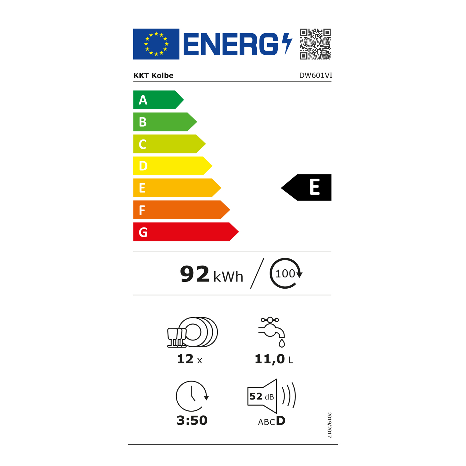 Ein Energielabel für einen Geschirrspüler mit Informationen zur Energieeffizienz.