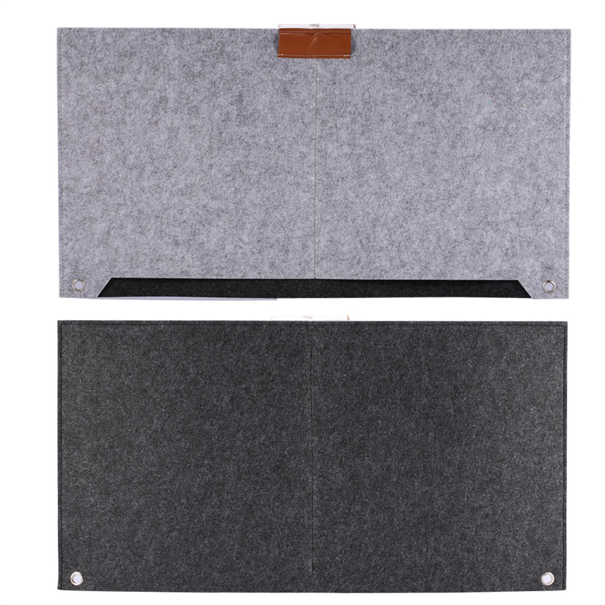 Zwei graue und schwarze Filz-Schreibtisch-Organizer.