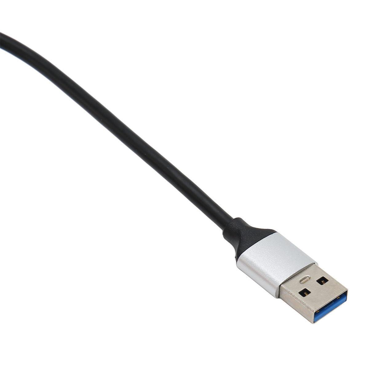 Ein USB-Kabel mit schwarzem Draht und silbernem Stecker.