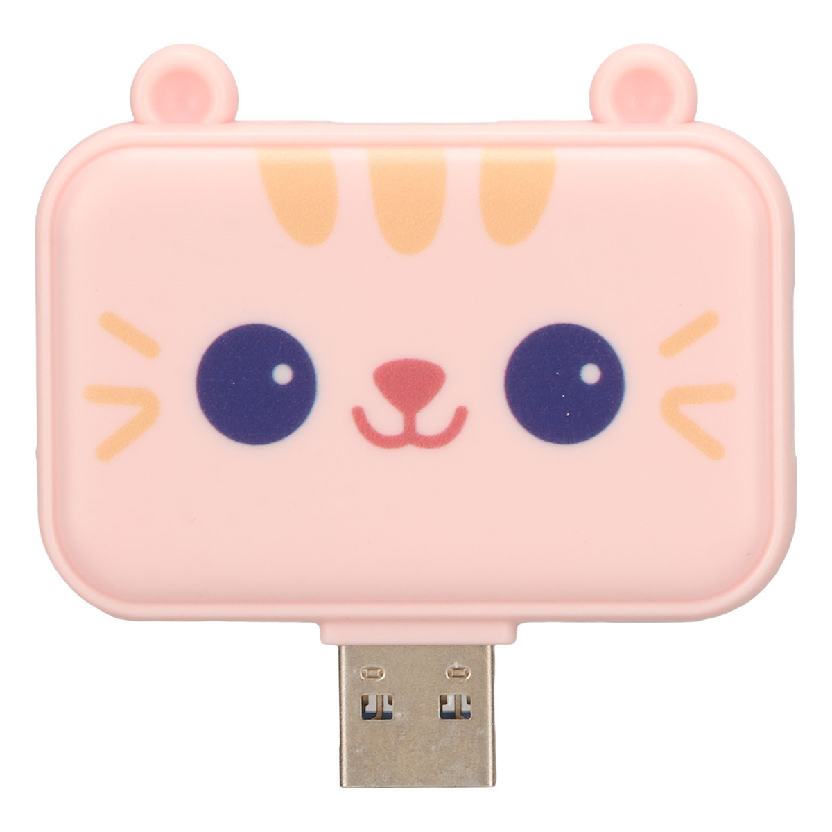 Rosa USB-Stick in Form eines Katzen-Gesichts. Unten befindet sich ein USB-Anschluss.