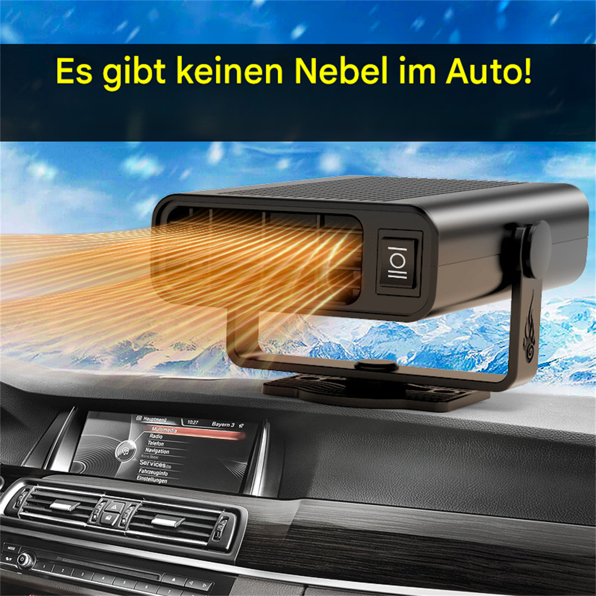 Auto-Lufterhitzer mit deutschem Text: Es gibt keinen Nebel im Auto!