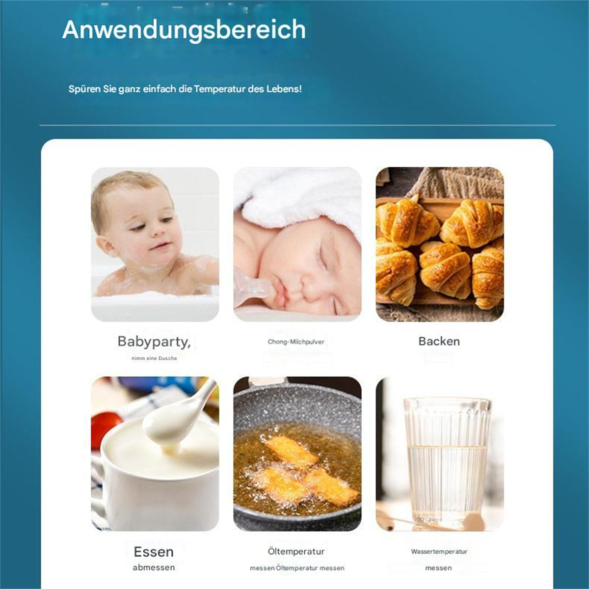 Eine Grafik zeigt Baby-, Schlafbaby- und Essensbilder mit deutschem Text.