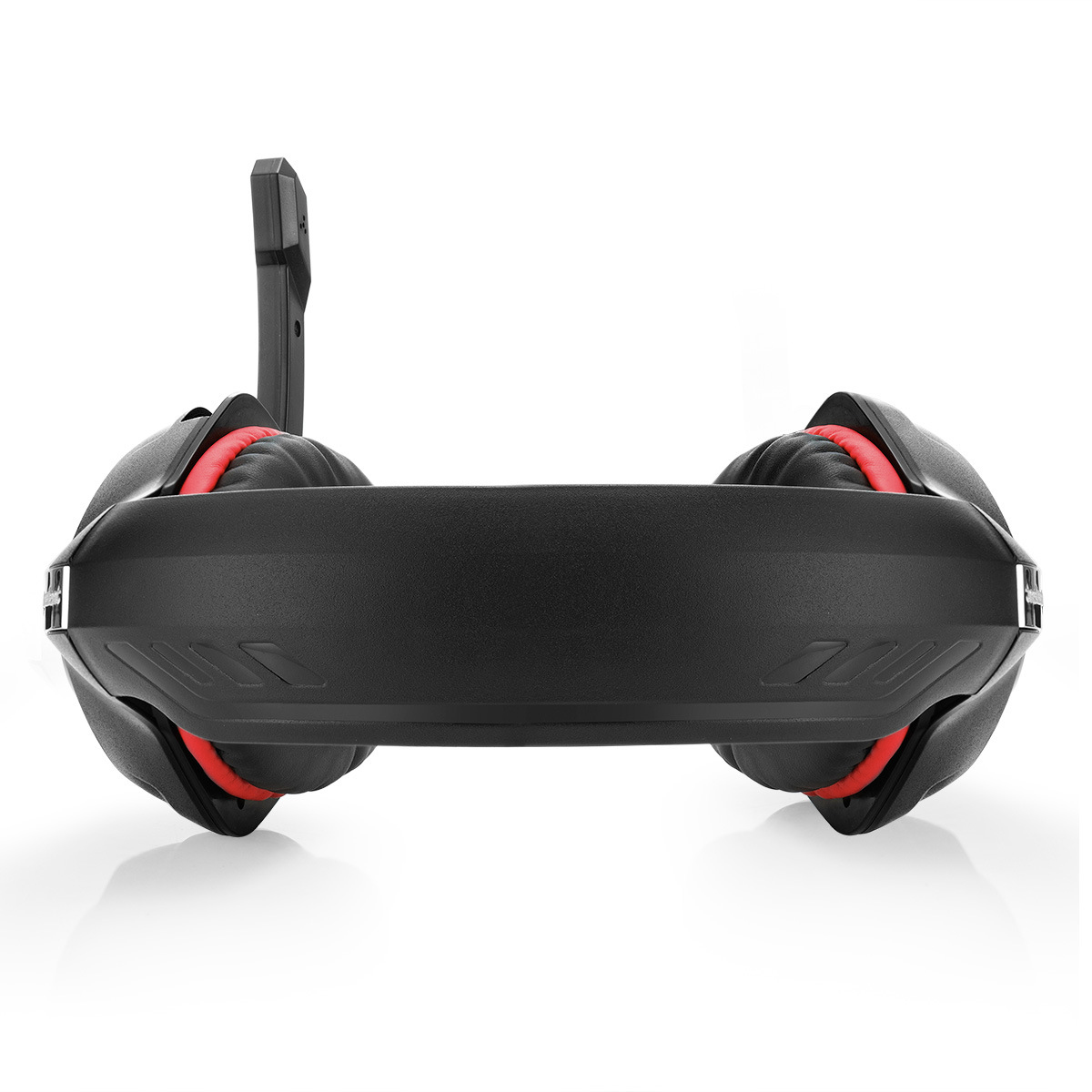 Ein schwarzes Gaming-Headset mit roten Akzenten.