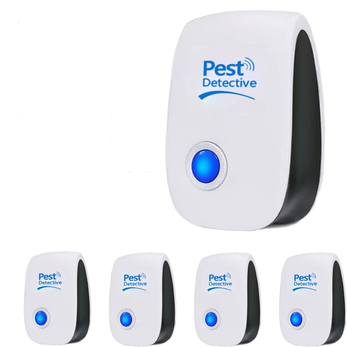 Mehrere weiße Schädlingsbekämpfer mit blauen Lichtern. Der Text 'Pest Detective' ist sichtbar.