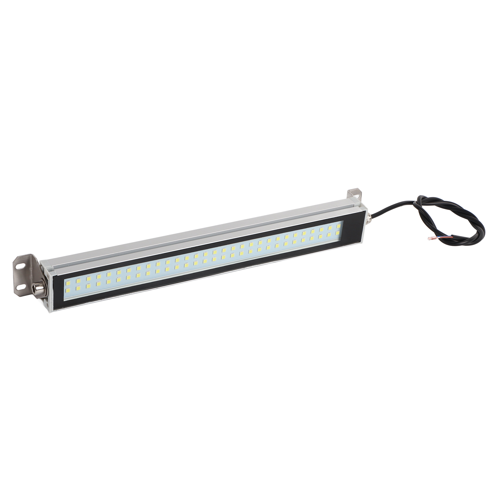 Rechteckige LED-Leuchte mit mehreren LEDs, silbernem Rahmen und schwarzem Draht.