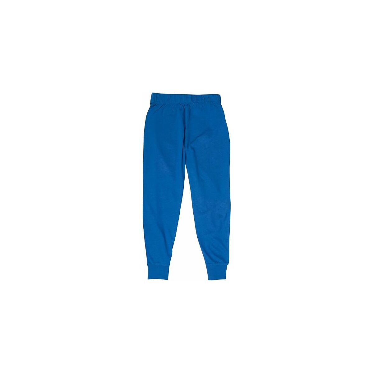 Blaue Jogginghose auf weißem Hintergrund. Minimalistische Studioaufnahme.