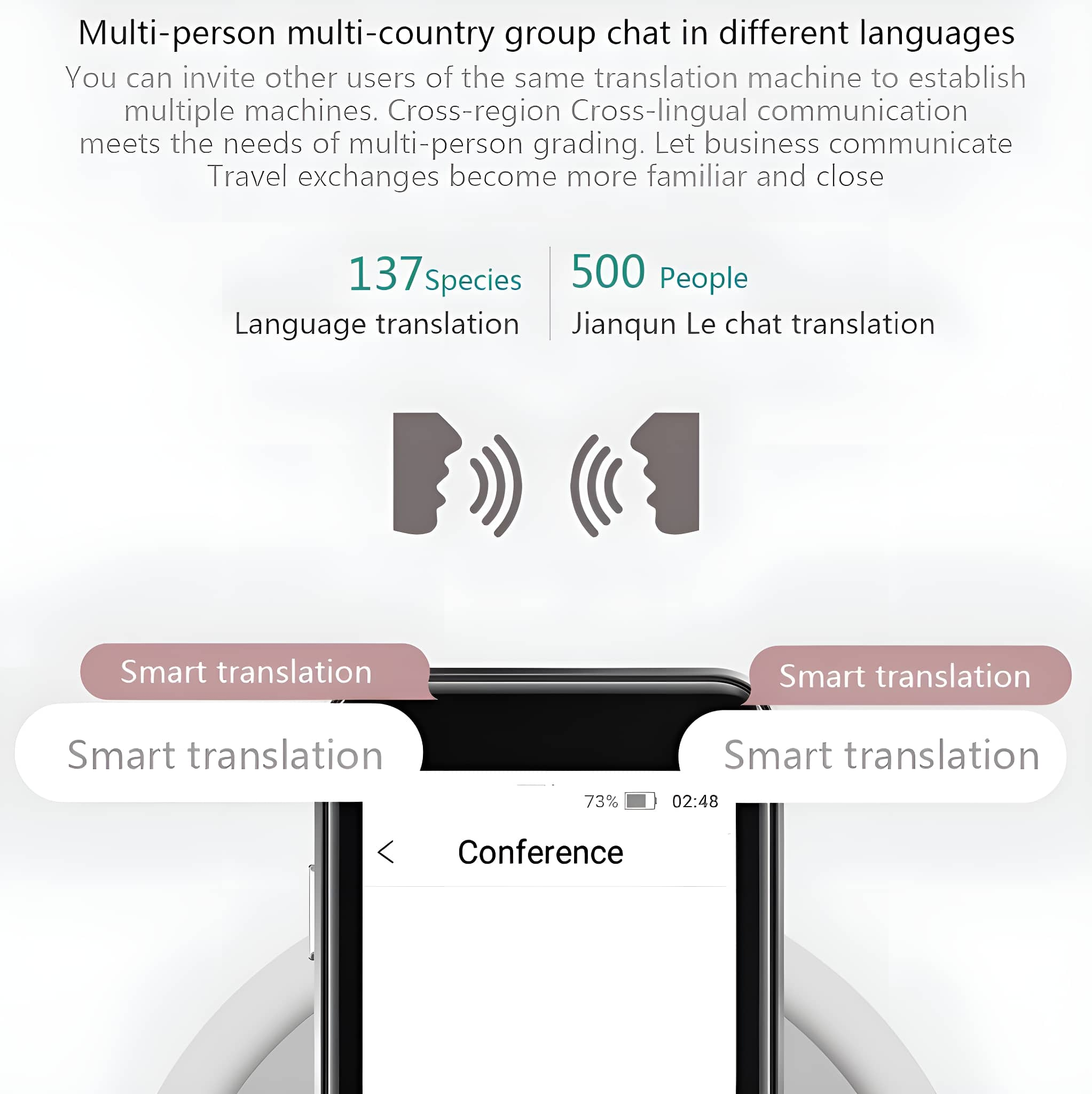 Ein Telefon, das eine Konferenz-App mit Übersetzungsfunktionen anzeigt.