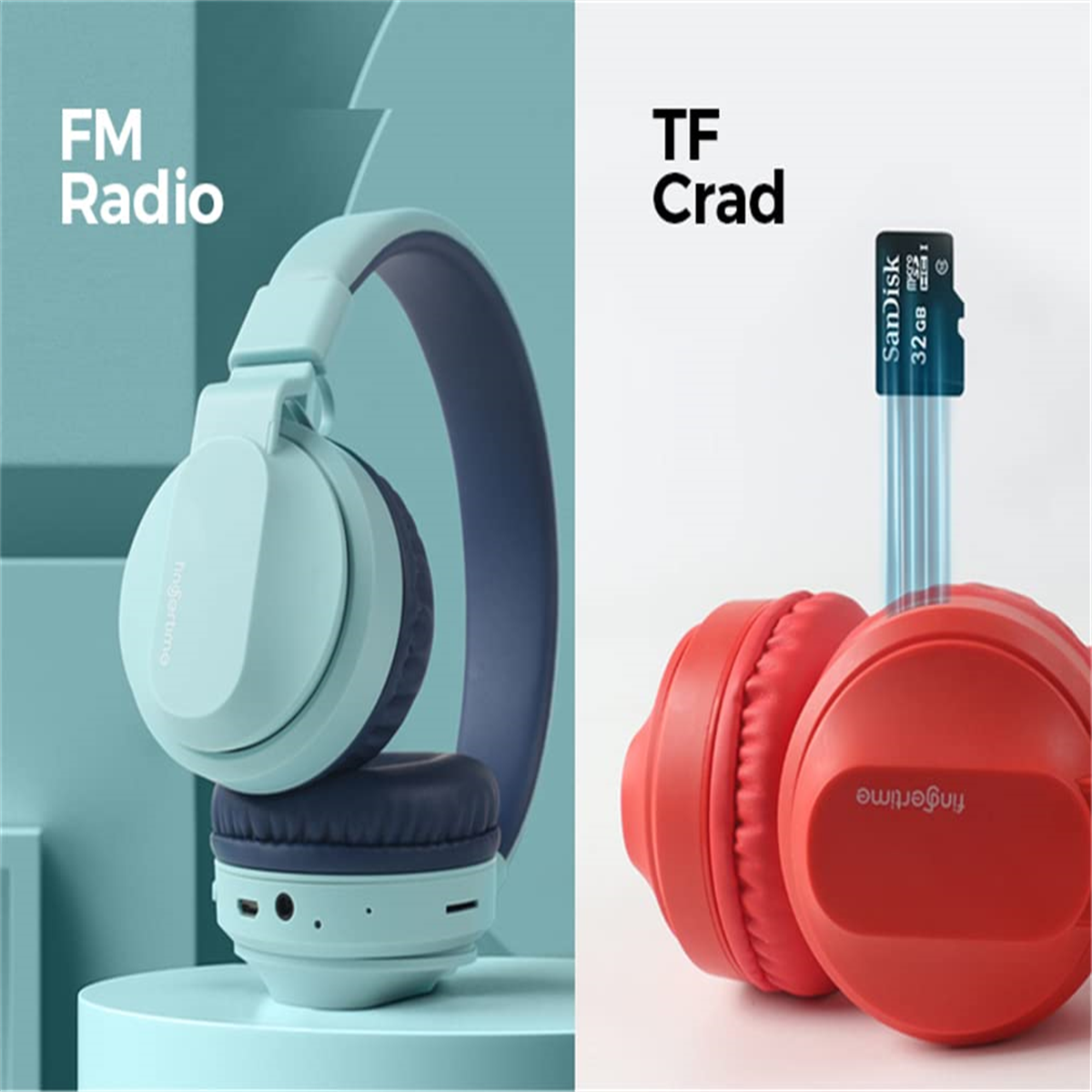 Kopfhörer mit FM Radio und TF Card Logos.