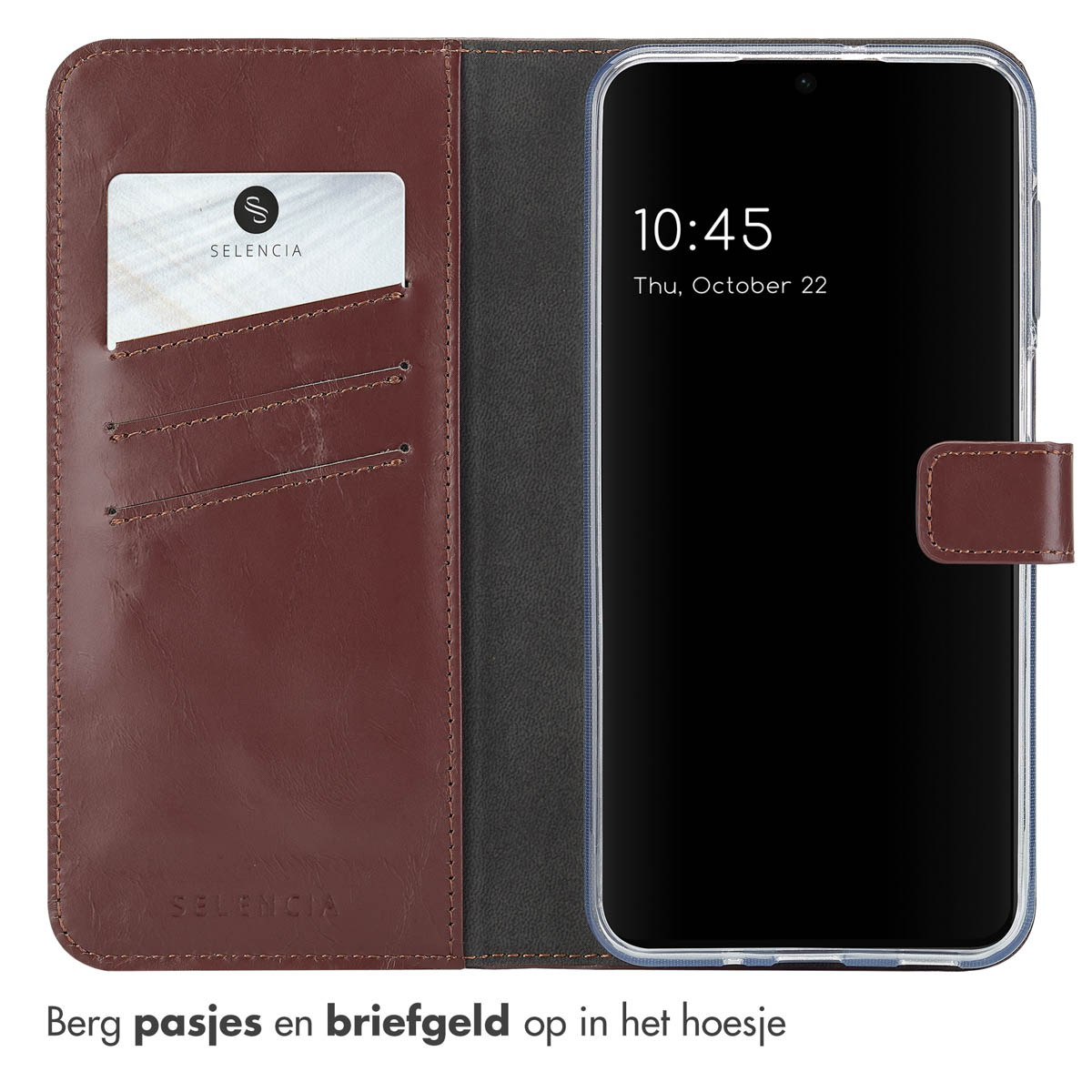 SELENCIA Echt Lederen Bookcase - Geschikt voor Samsung Galaxy A16 - Telefoonhoesje voor Samsung Samsung Galaxy A16 (4G)/Samsung Galaxy A16 (5G) Donkerbruin