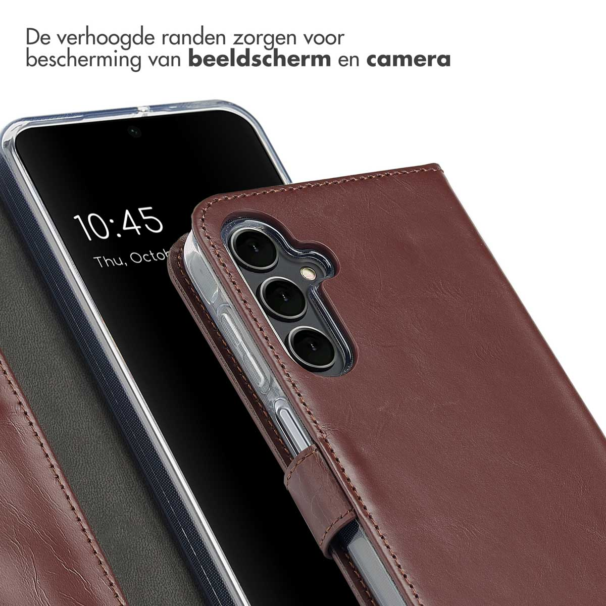 SELENCIA Echt Lederen Bookcase - Geschikt voor Samsung Galaxy A16 - Telefoonhoesje voor Samsung Samsung Galaxy A16 (4G)/Samsung Galaxy A16 (5G) Donkerbruin