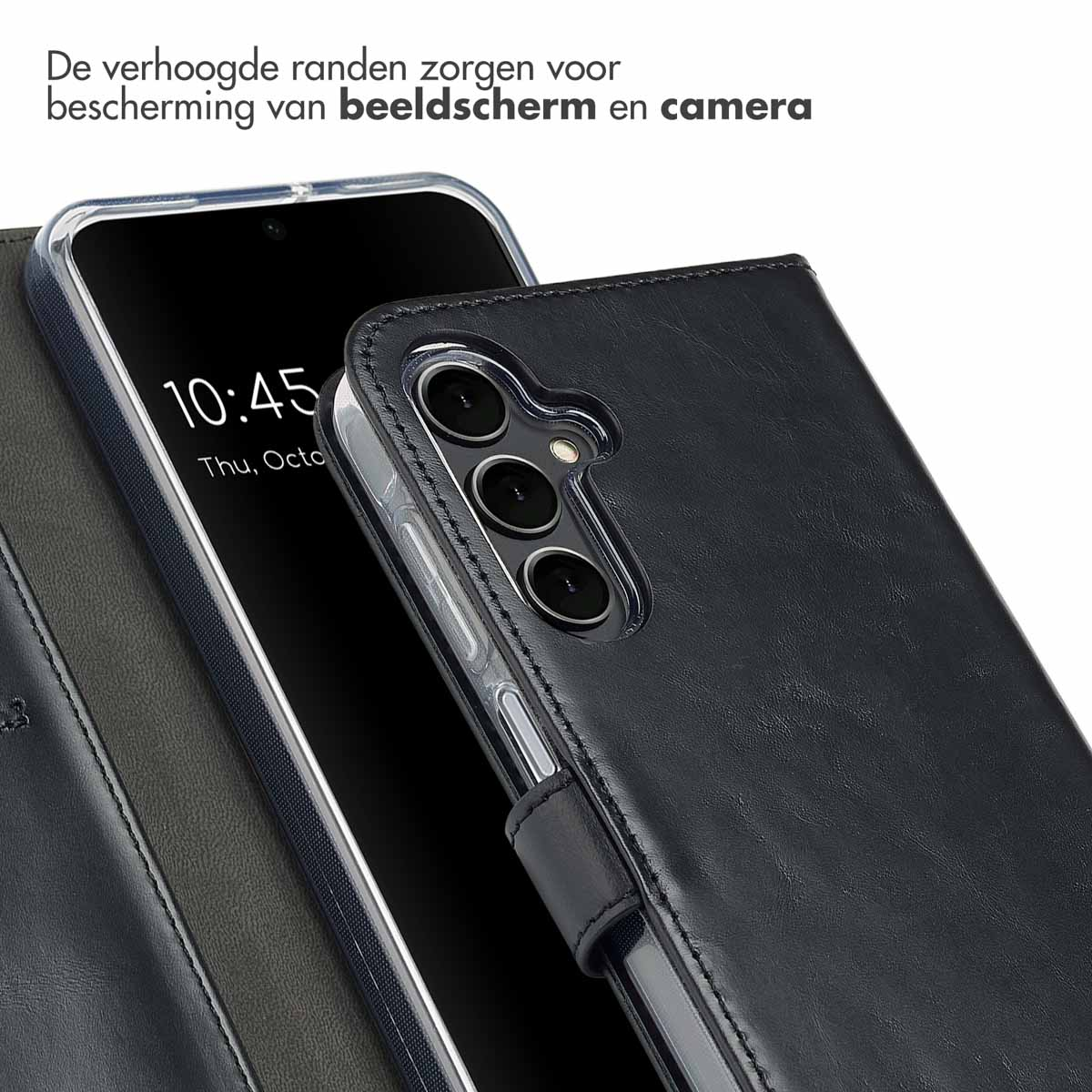 SELENCIA Echt Lederen Bookcase - Geschikt voor Samsung Galaxy A16 - Telefoonhoesje voor Samsung Samsung Galaxy A16 (4G)/Samsung Galaxy A16 (5G) Zwart