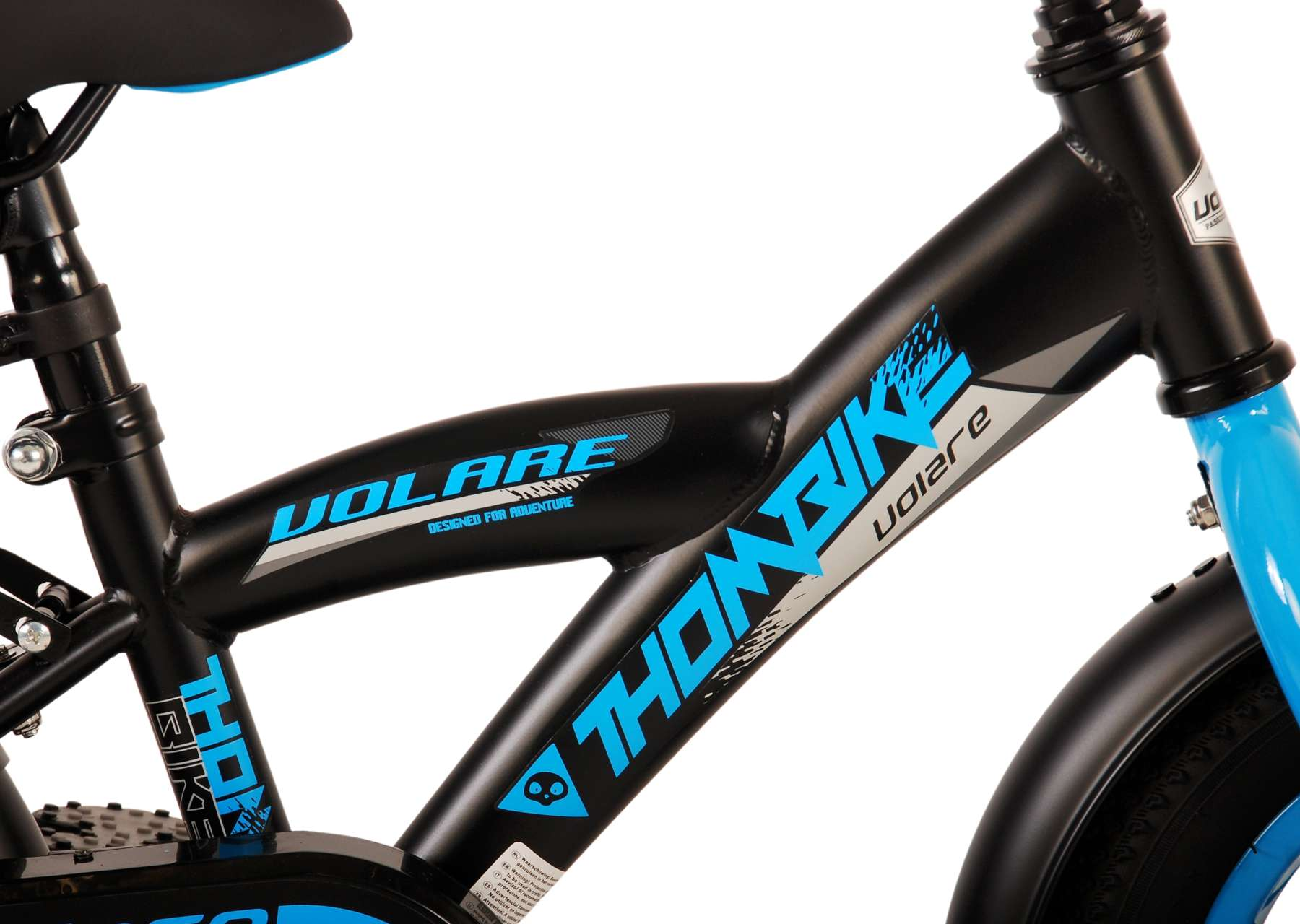 Telaio bici con loghi 'VOLARE' e 'THOMBIKE', colori blu e nero.