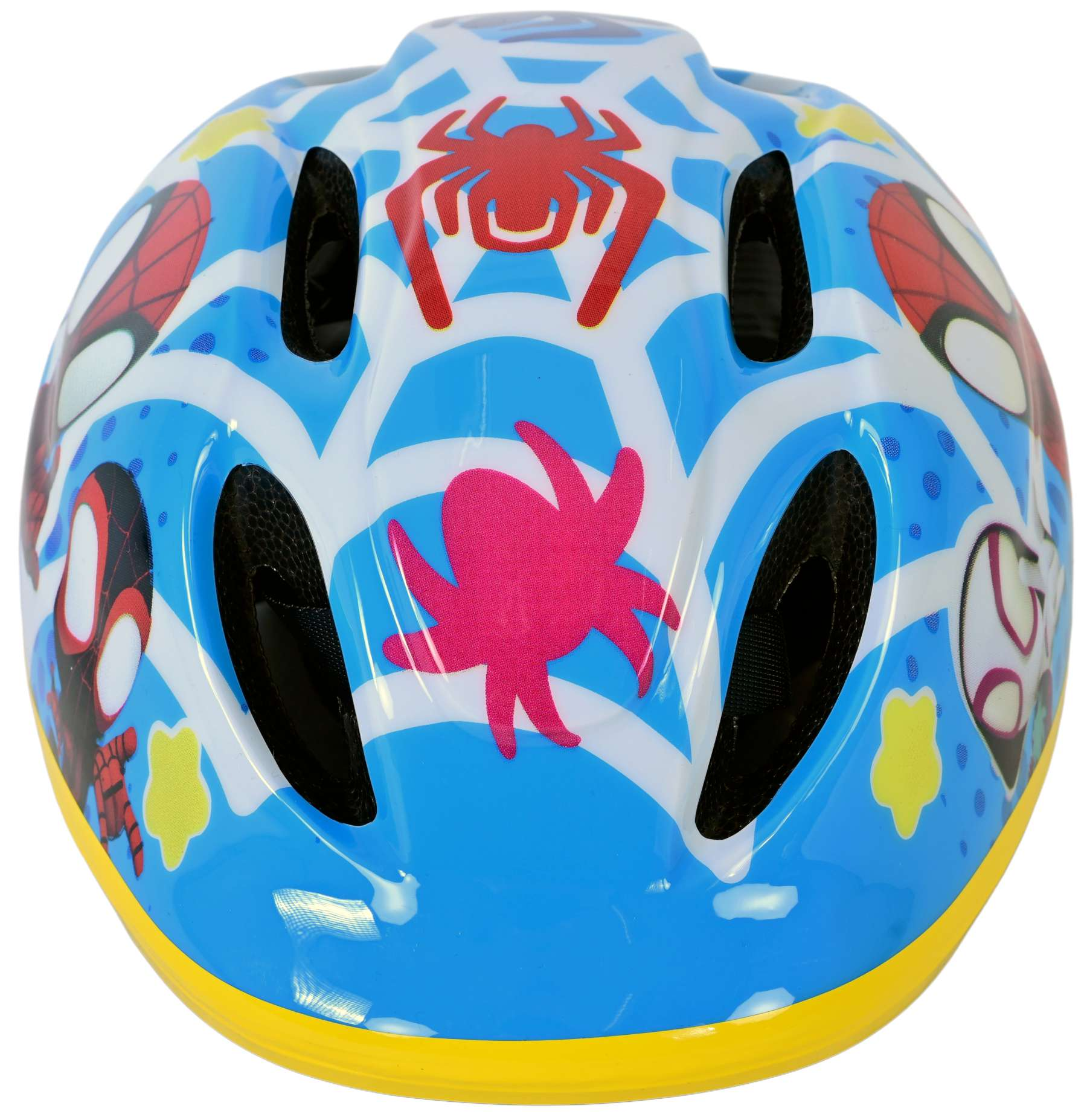 Blau-weiß-roter Spiderman-Helm. Weißer Hintergrund.
