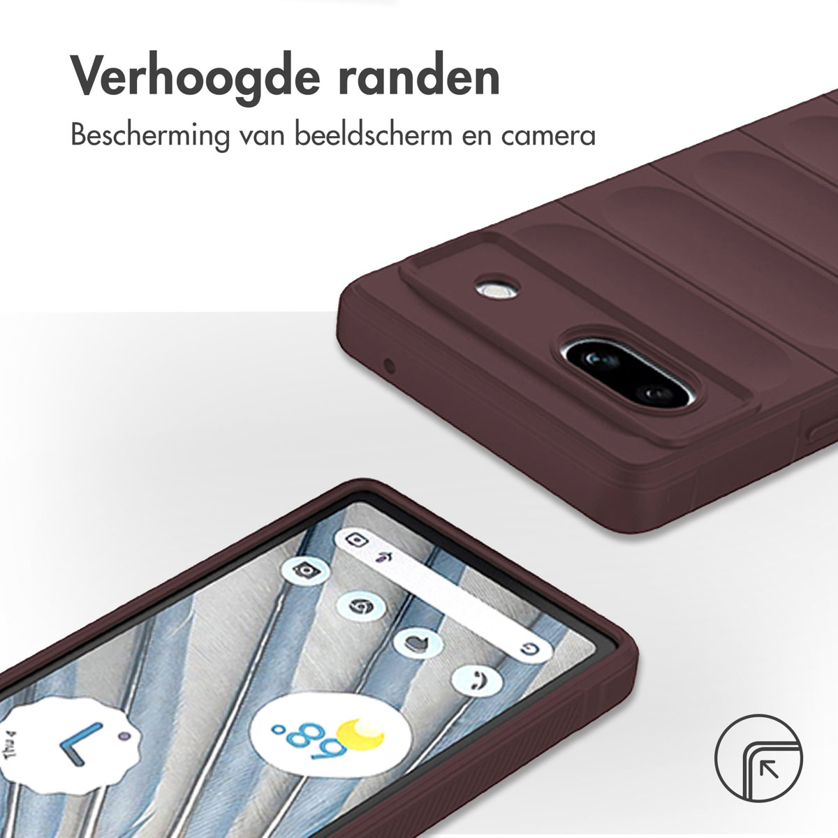 Phone case with a phone inside. Shows a phone screen and the case's color.