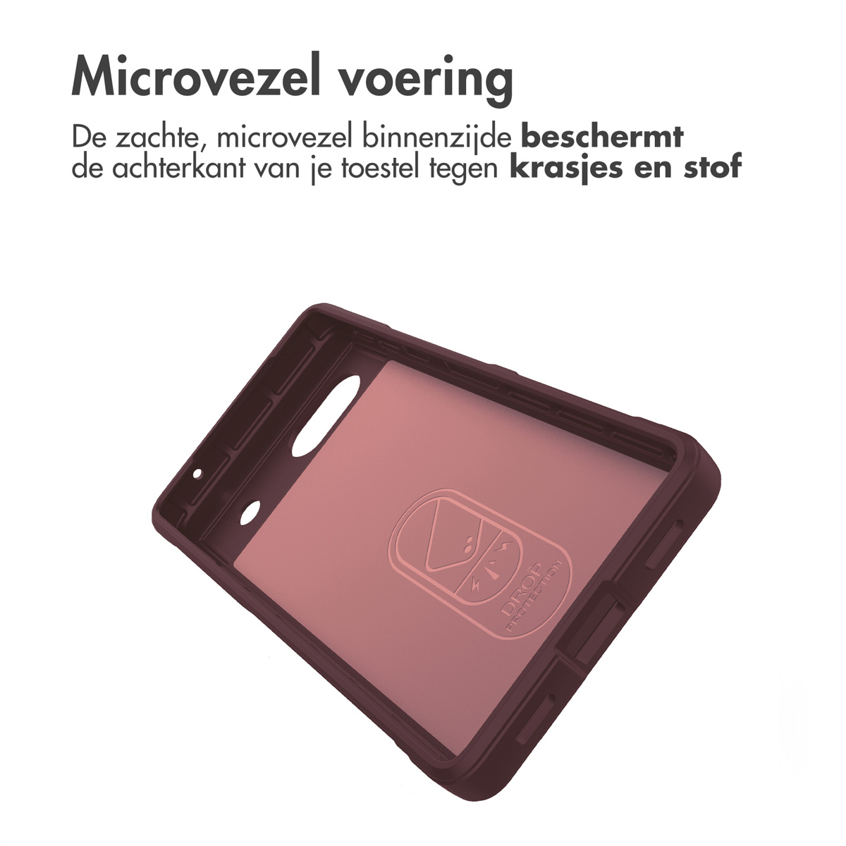 Phone case interior, red, with protective microfibre lining, white background.