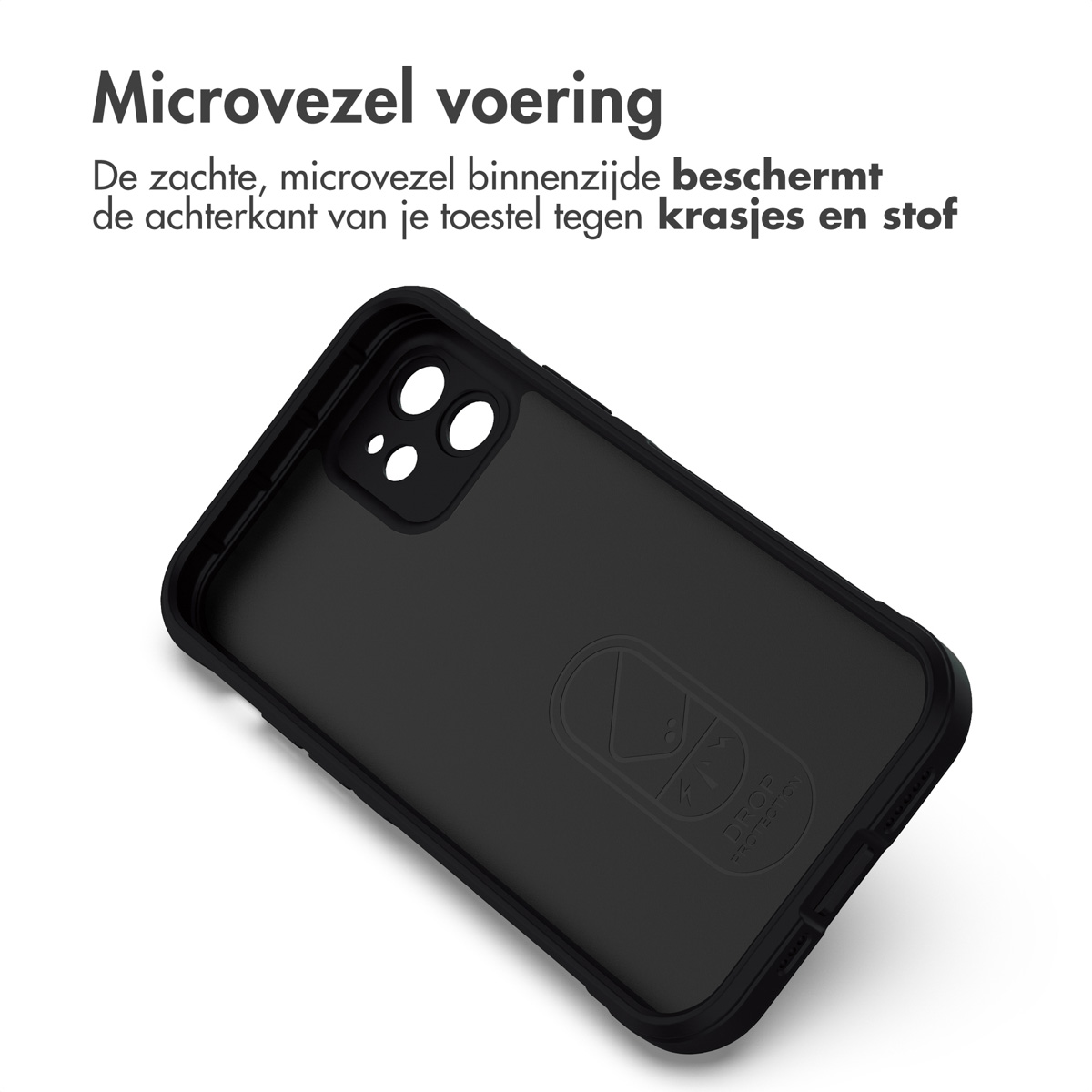 Intérieur de coque de téléphone noir. L'intérieur est noir avec le logo goutte et le texte 'drop'.