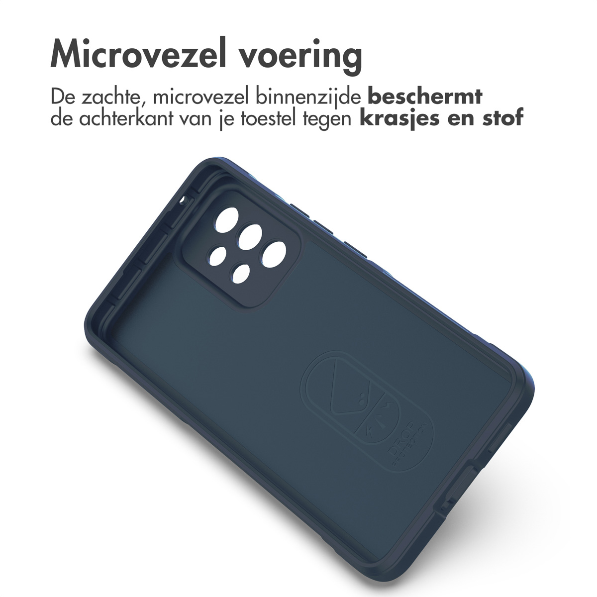 Intérieur de coque de téléphone bleu. L'intérieur est bleu. La coque a un logo de marque. Fond blanc.