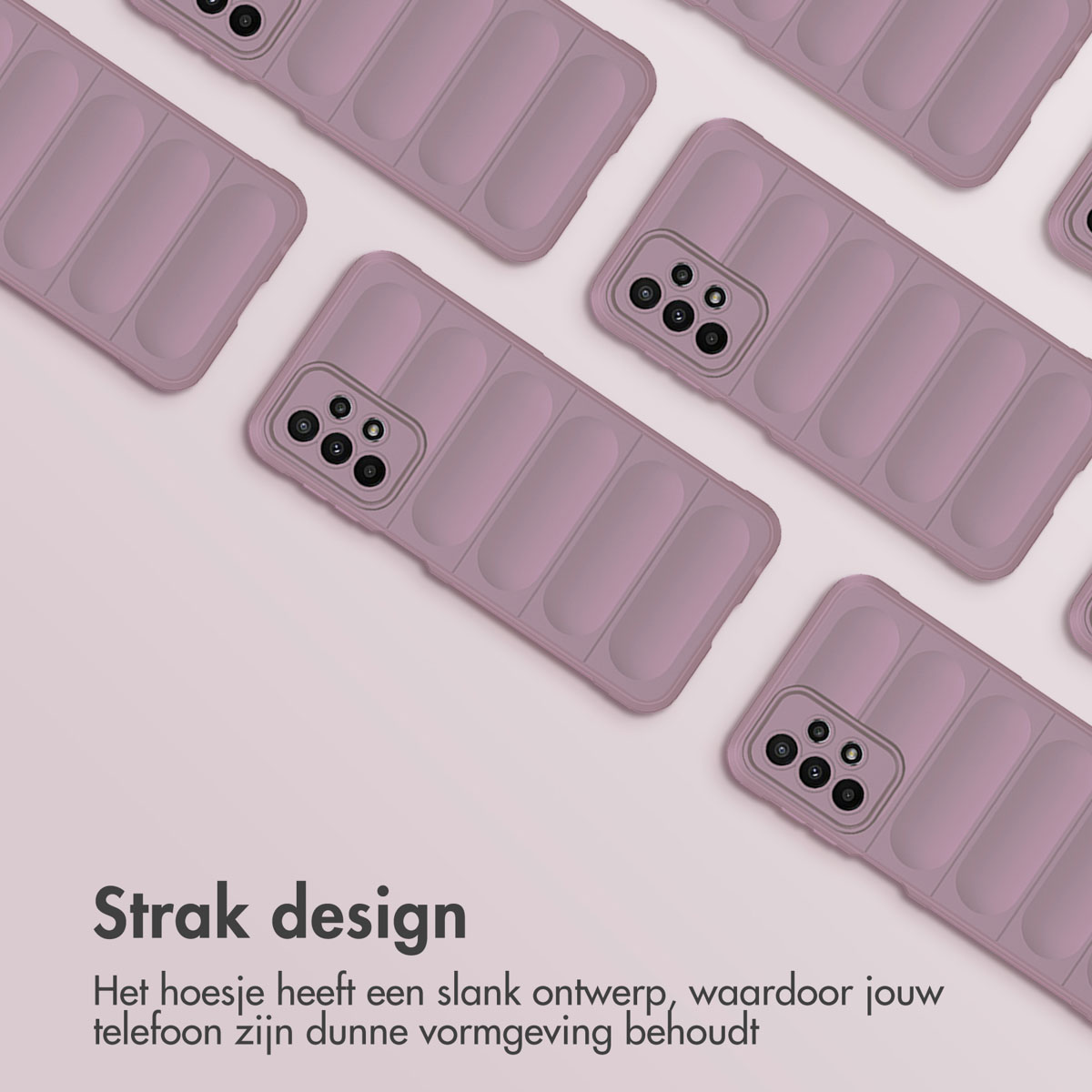 Multiple pink phone cases with a sleek design, arranged on a light pink background.