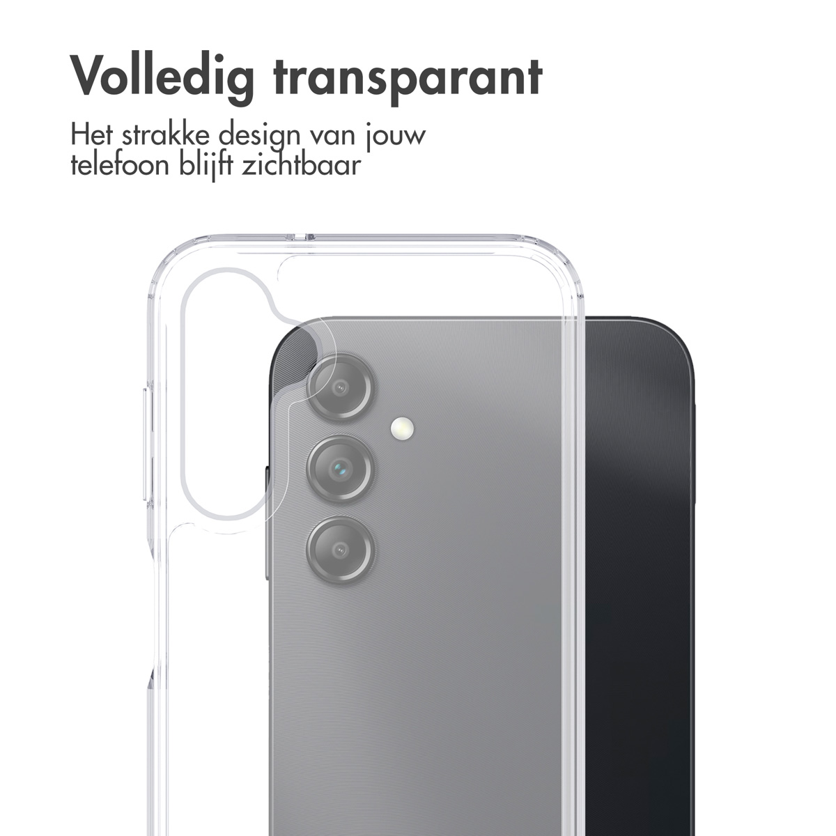 Un telefono all'interno di una custodia trasparente, che mostra il retro del telefono. La fotocamera è visibile.