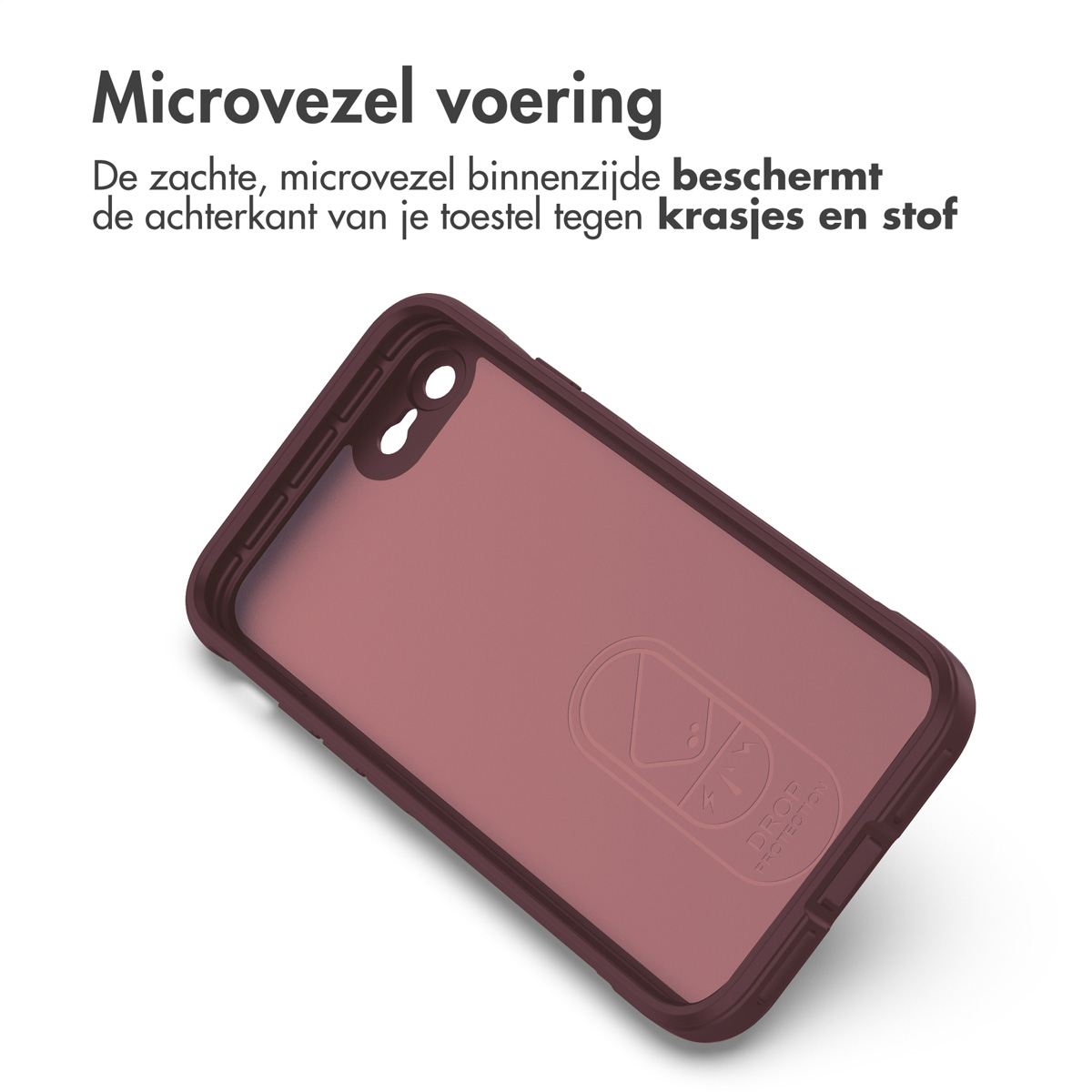 Innenraum einer weinroten Handyhülle mit Telefon, zeigt die Innenseite der Hülle.