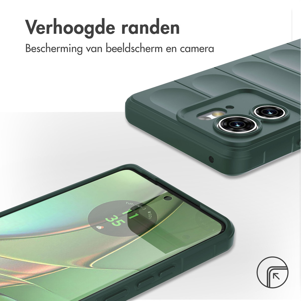 Un étui de téléphone sur un téléphone, en gros plan. L'écran du téléphone affiche l'heure et le pourcentage de batterie.