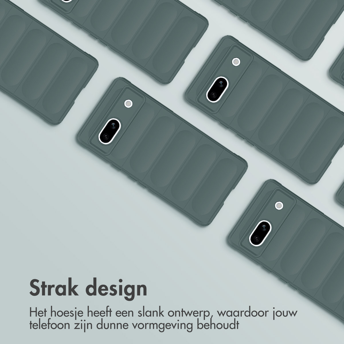 Mehrere graue Handyhüllen auf hellgrauem Hintergrund. Die Handyhüllen haben ein strukturiertes Design.