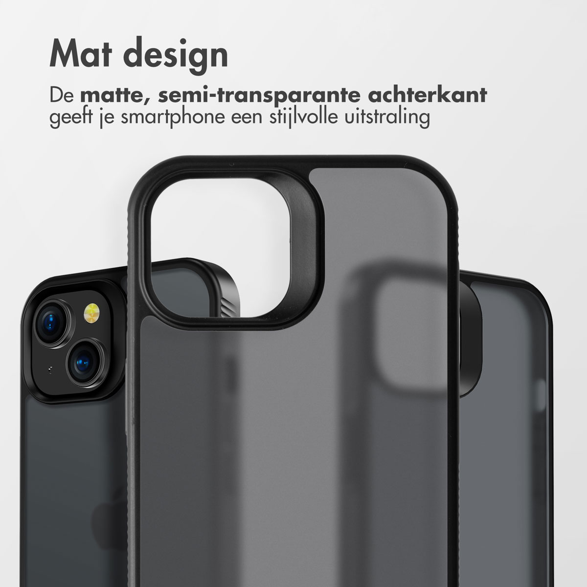 Black phone cases stacked on a white background. Matte, semi-transparent design.