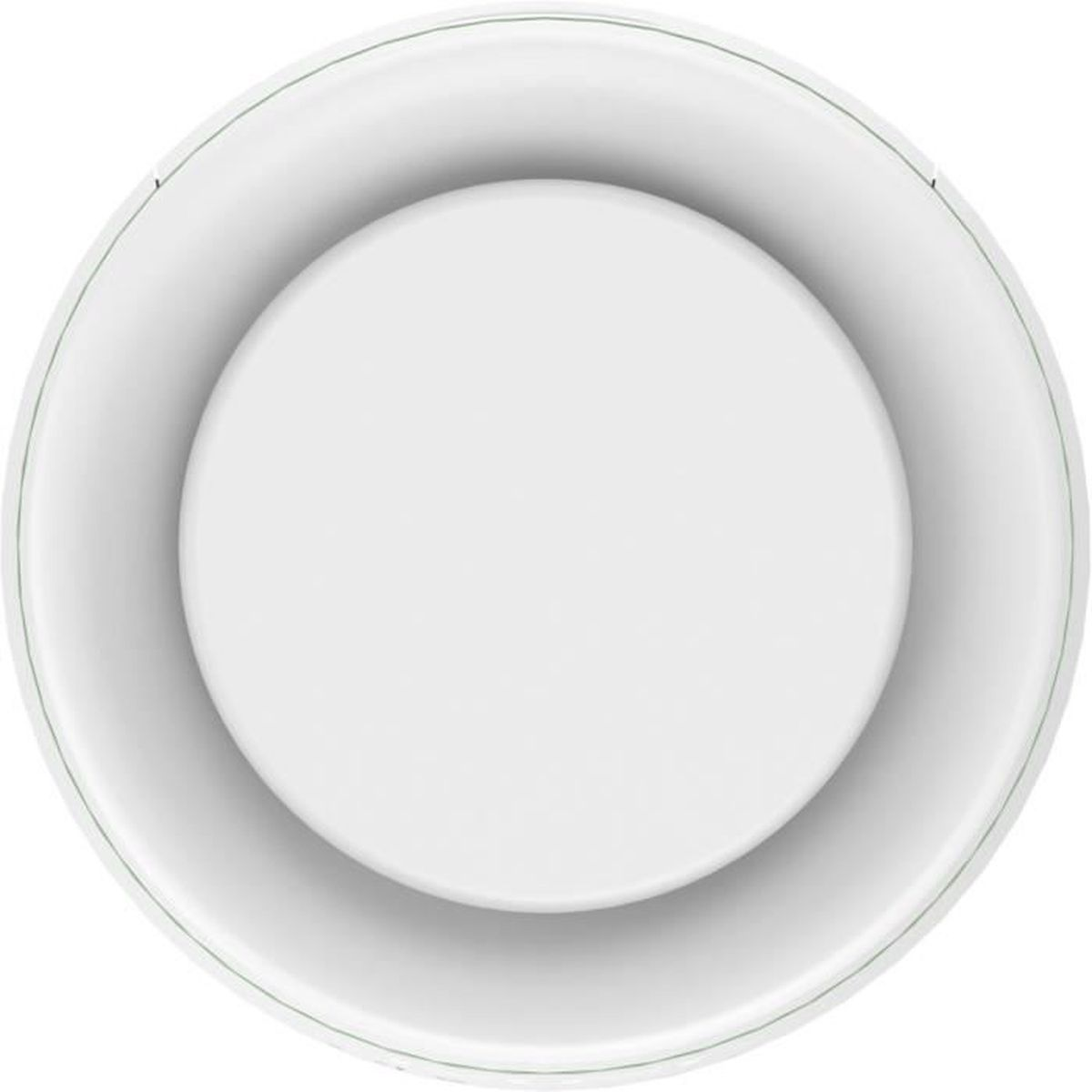 Okrągły biały obiekt ze współśrodkowymi pierścieniami. Centralny dysk jest otoczony przez dwa szersze pierścienie, wszystkie białe z zielonym obrysem.