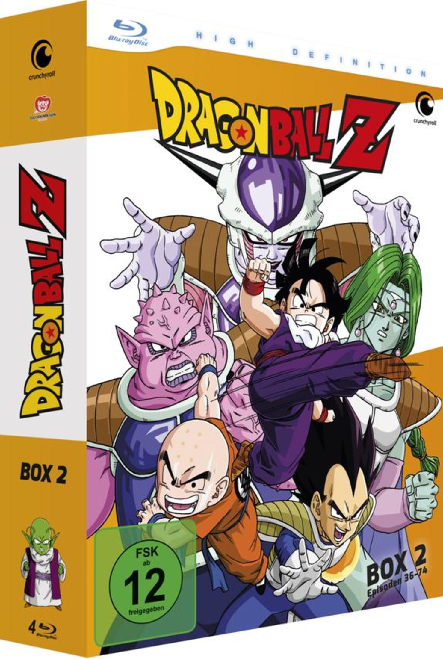Couverture Blu-ray Dragon Ball Z Box 2 avec des personnages comme Frieza, Gohan et Vegeta.