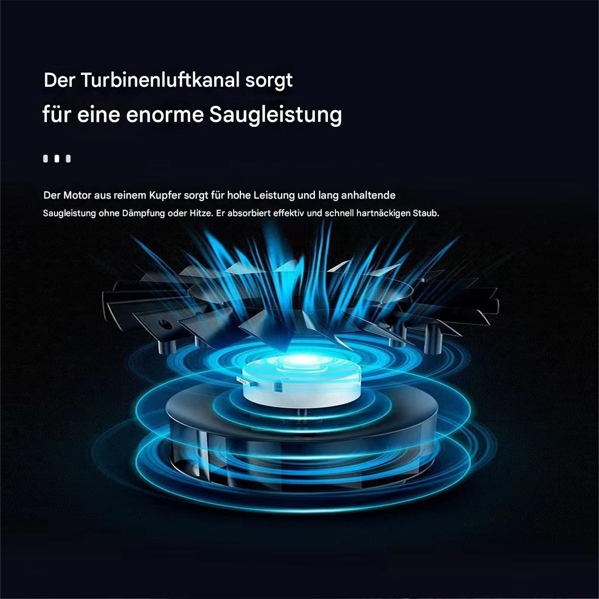 Schnittansicht eines Elektromotors. Blaues Licht geht von ihm aus. Text ist auf Deutsch.